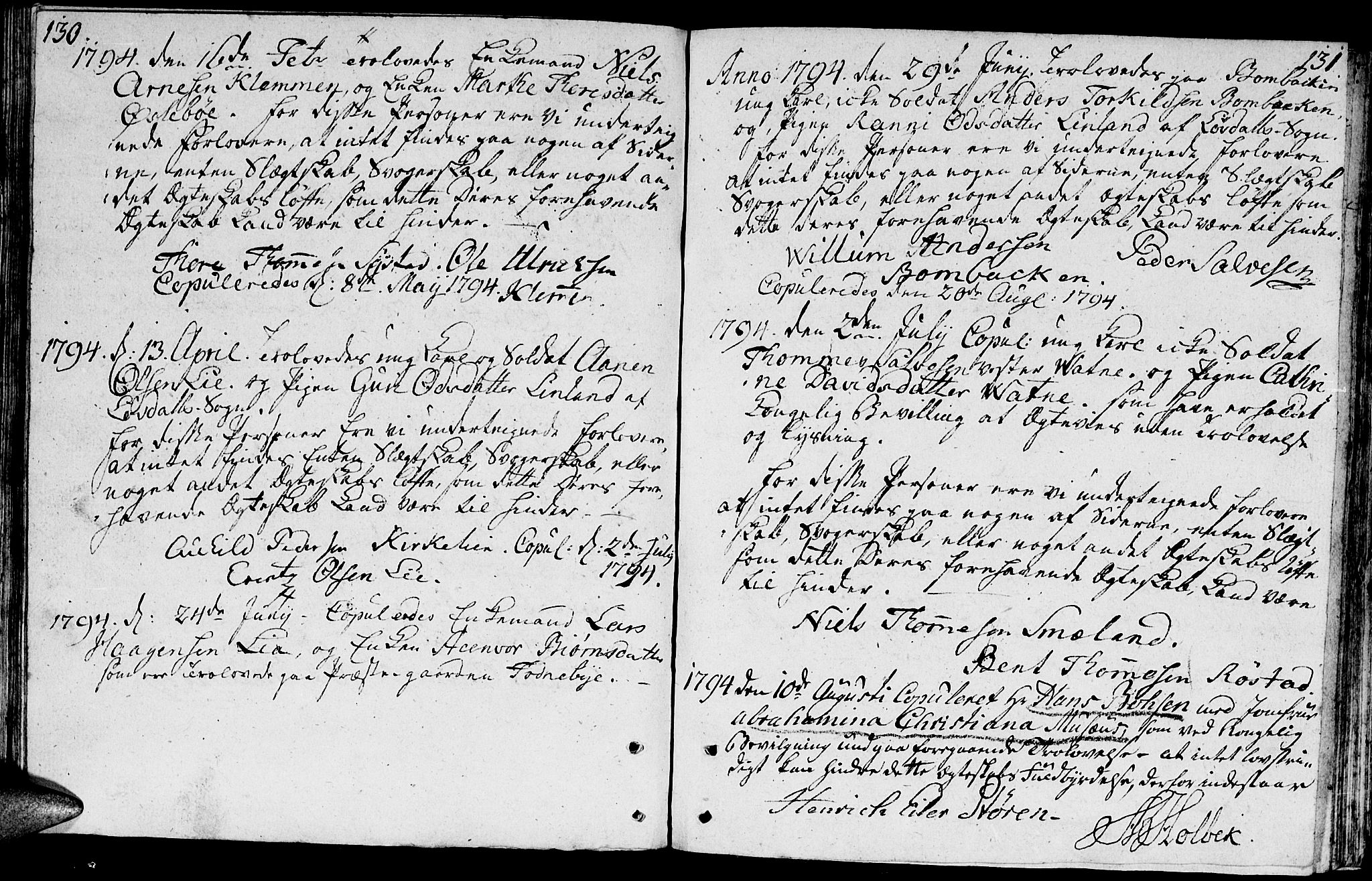 Holum sokneprestkontor, SAK/1111-0022/F/Fa/Faa/L0001: Parish register (official) no. A 1, 1750-1802, p. 130-131
