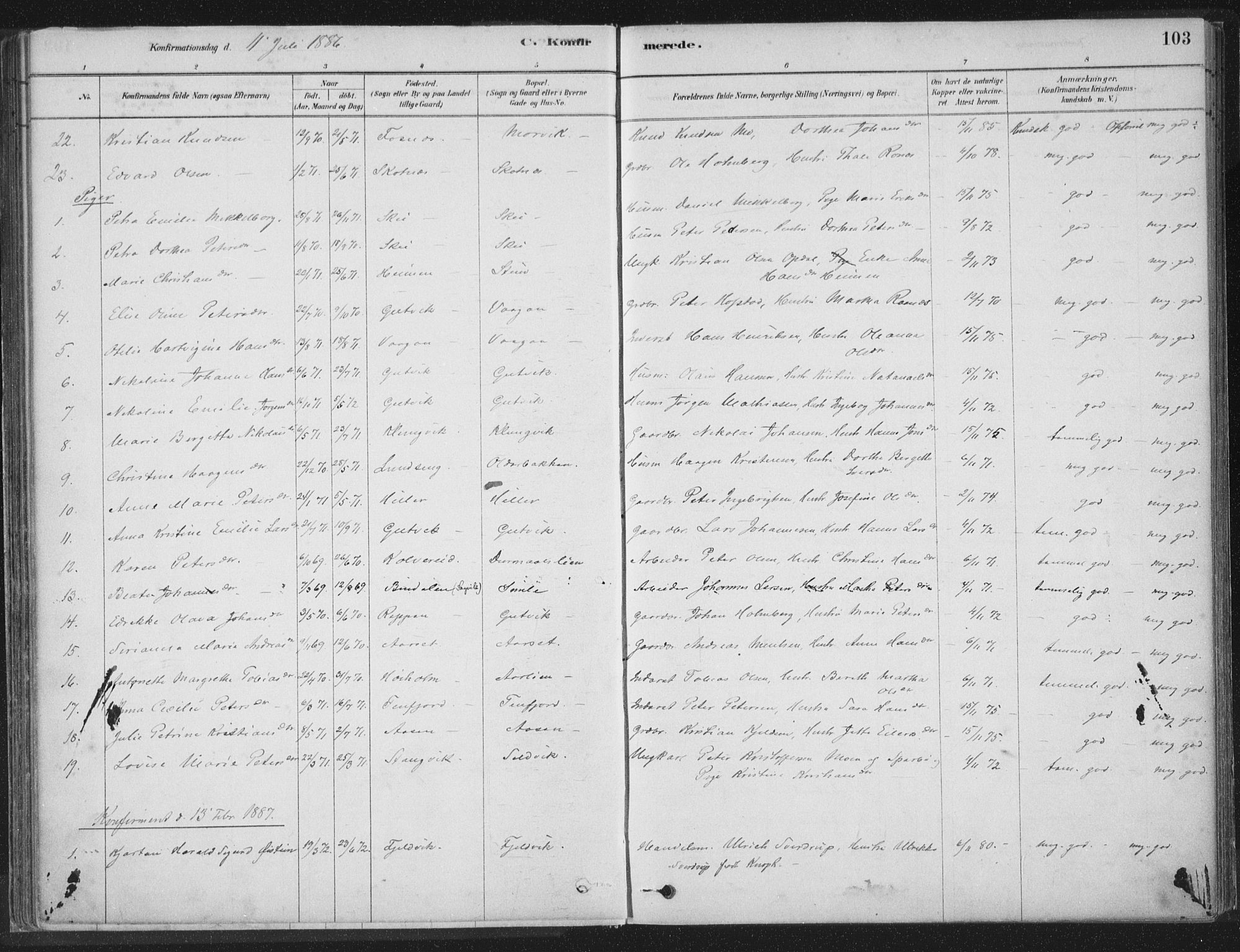 Ministerialprotokoller, klokkerbøker og fødselsregistre - Nord-Trøndelag, SAT/A-1458/788/L0697: Parish register (official) no. 788A04, 1878-1902, p. 103