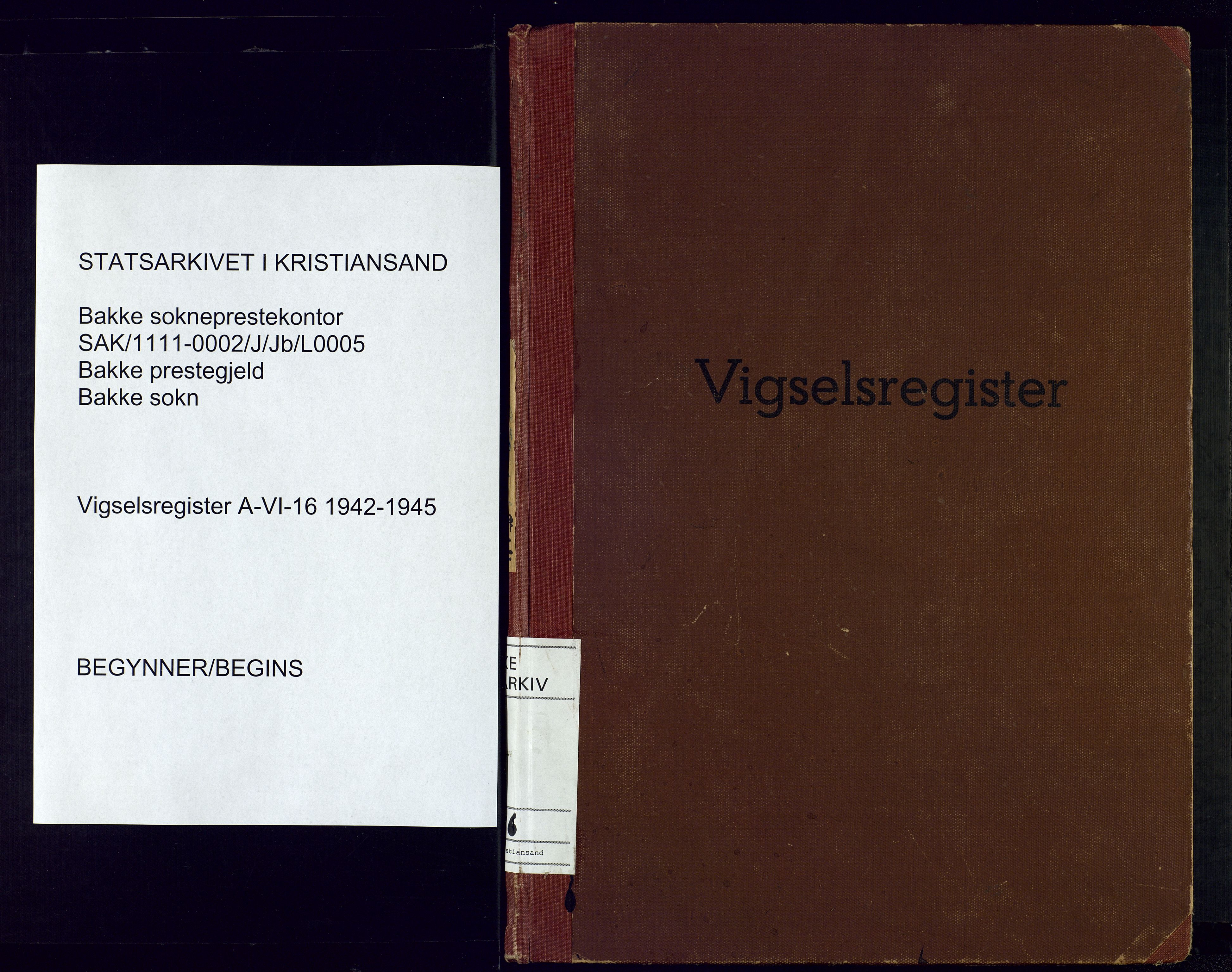 Bakke sokneprestkontor, AV/SAK-1111-0002/J/Jb/L0005: Marriage register no. A-VI-16, 1942-1945