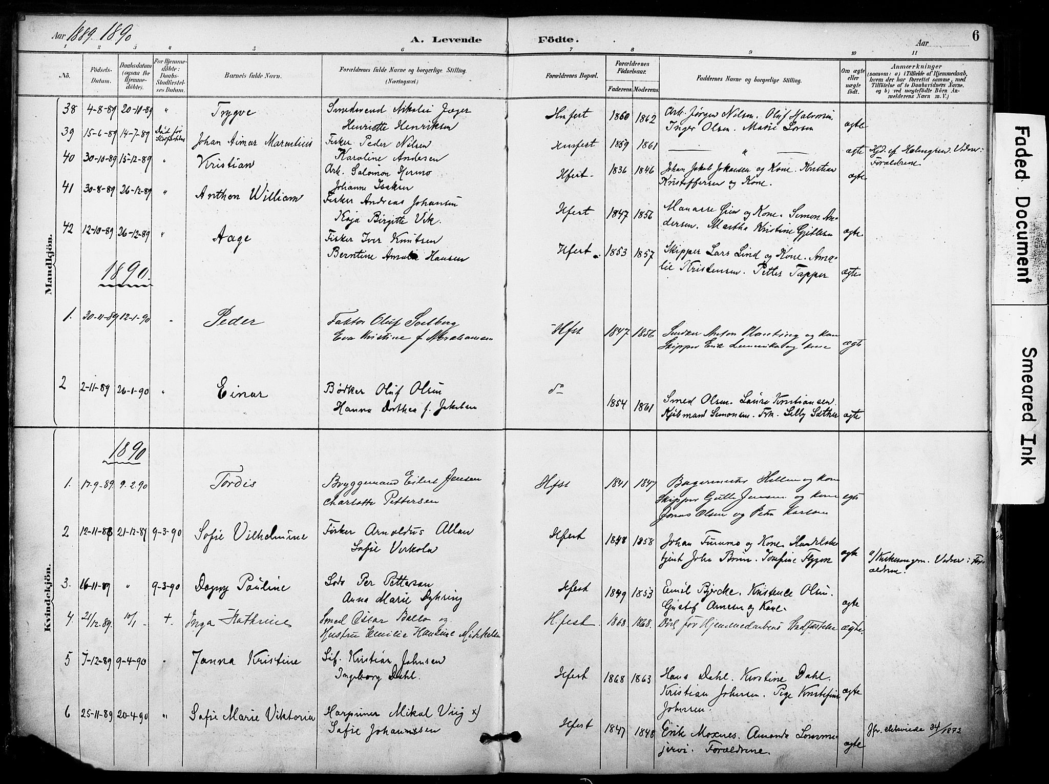 Hammerfest sokneprestkontor, SATØ/S-1347/H/Ha/L0009.kirke: Parish register (official) no. 9, 1889-1897, p. 6