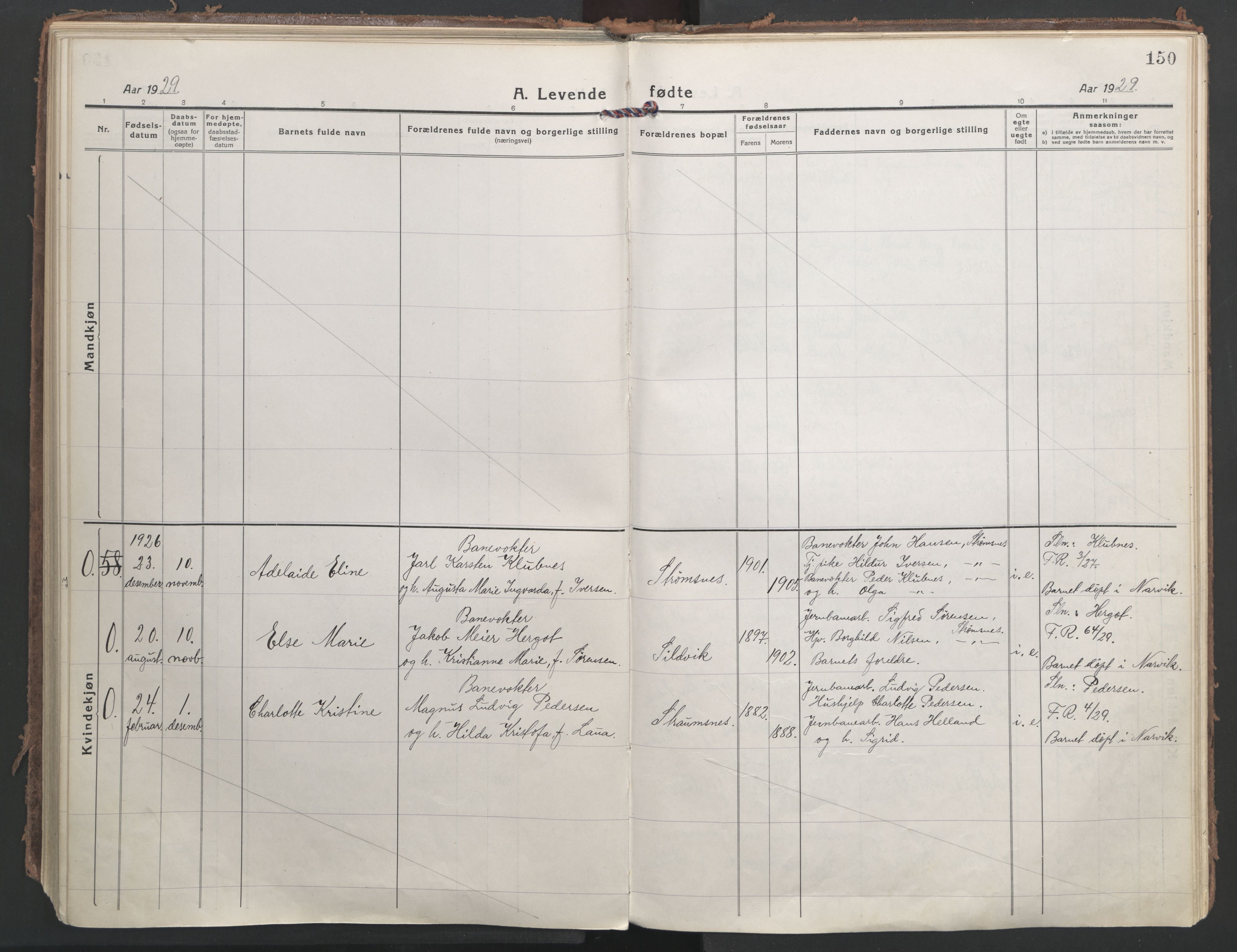 Ministerialprotokoller, klokkerbøker og fødselsregistre - Nordland, AV/SAT-A-1459/866/L0945: Parish register (official) no. 866A08, 1917-1935, p. 150