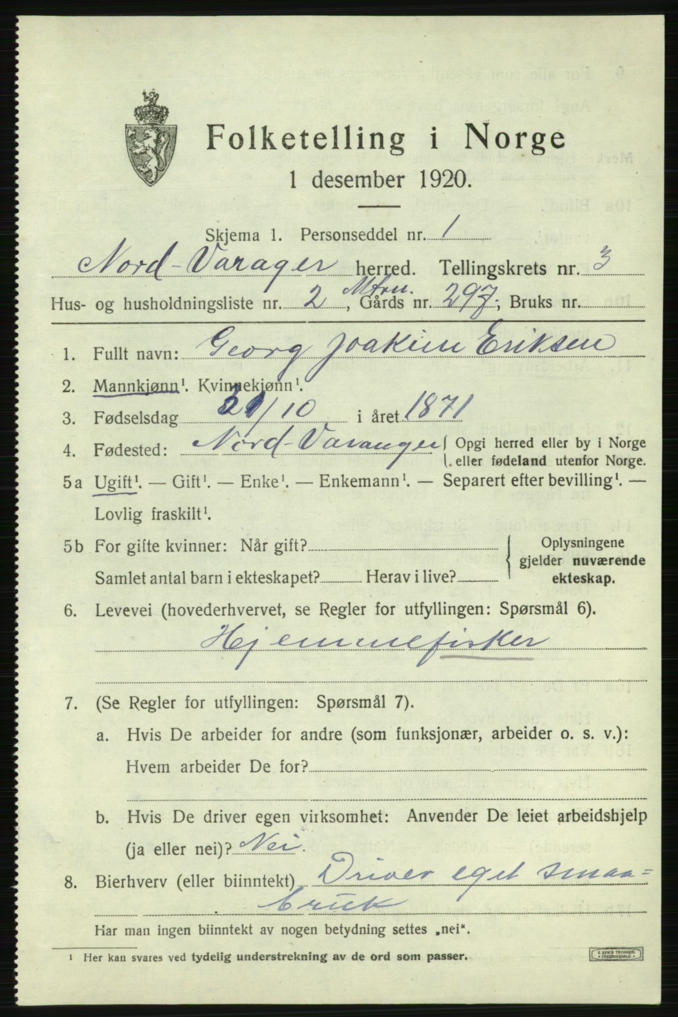 SATØ, 1920 census for Nord-Varanger, 1920, p. 1231