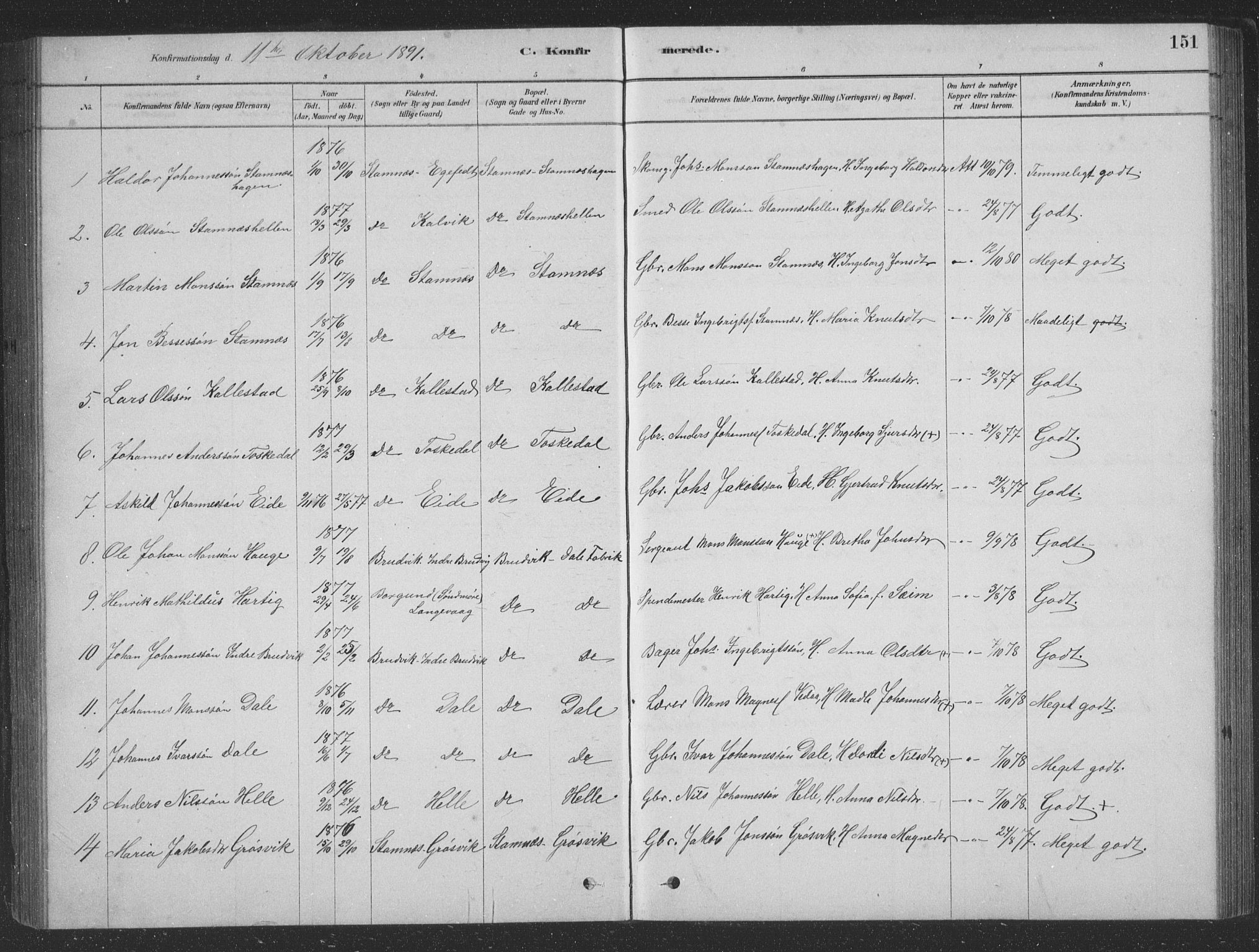 Vaksdal Sokneprestembete, SAB/A-78901/H/Hab: Parish register (copy) no. D 1, 1878-1939, p. 151