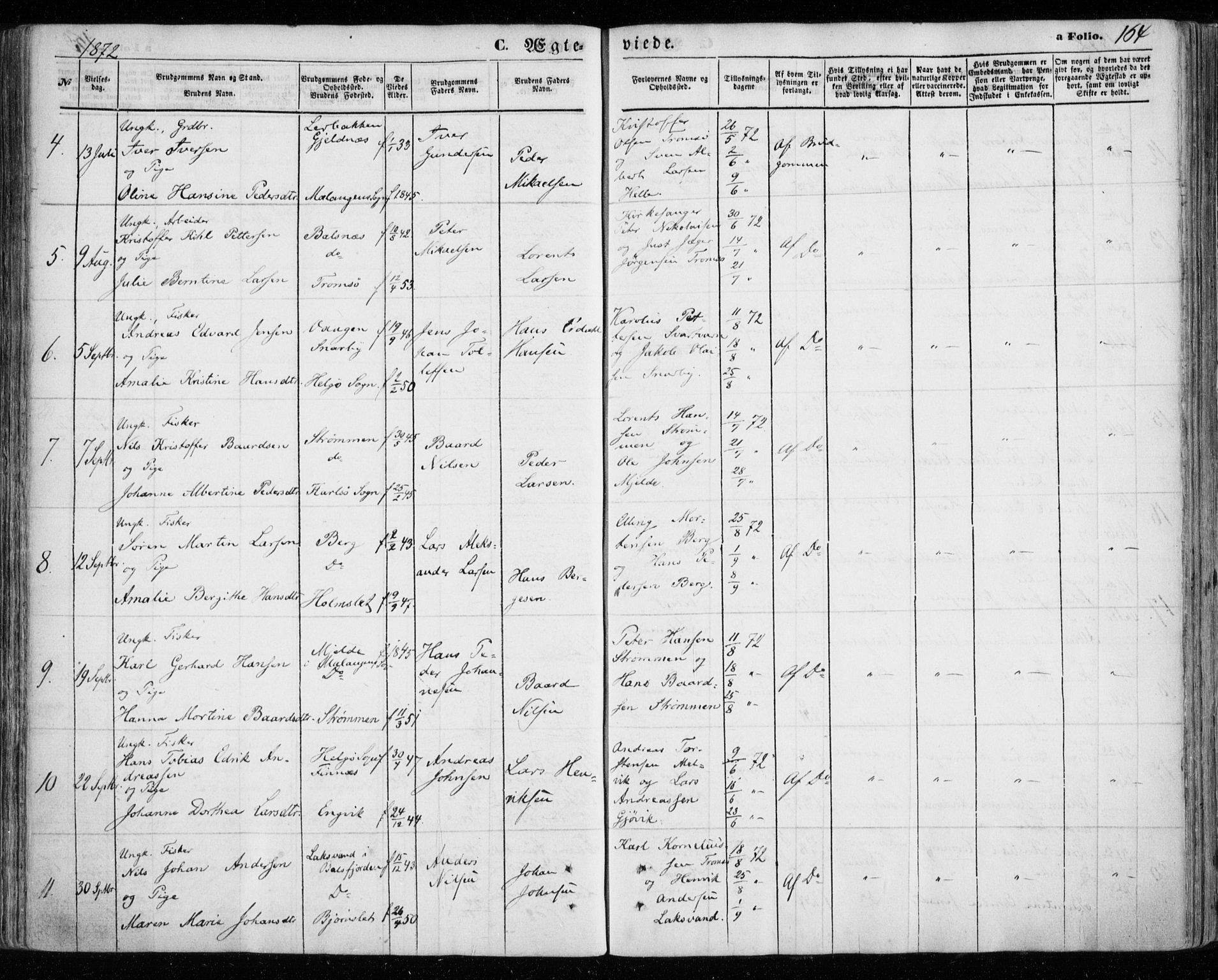 Tromsøysund sokneprestkontor, SATØ/S-1304/G/Ga/L0002kirke: Parish register (official) no. 2, 1867-1875, p. 164