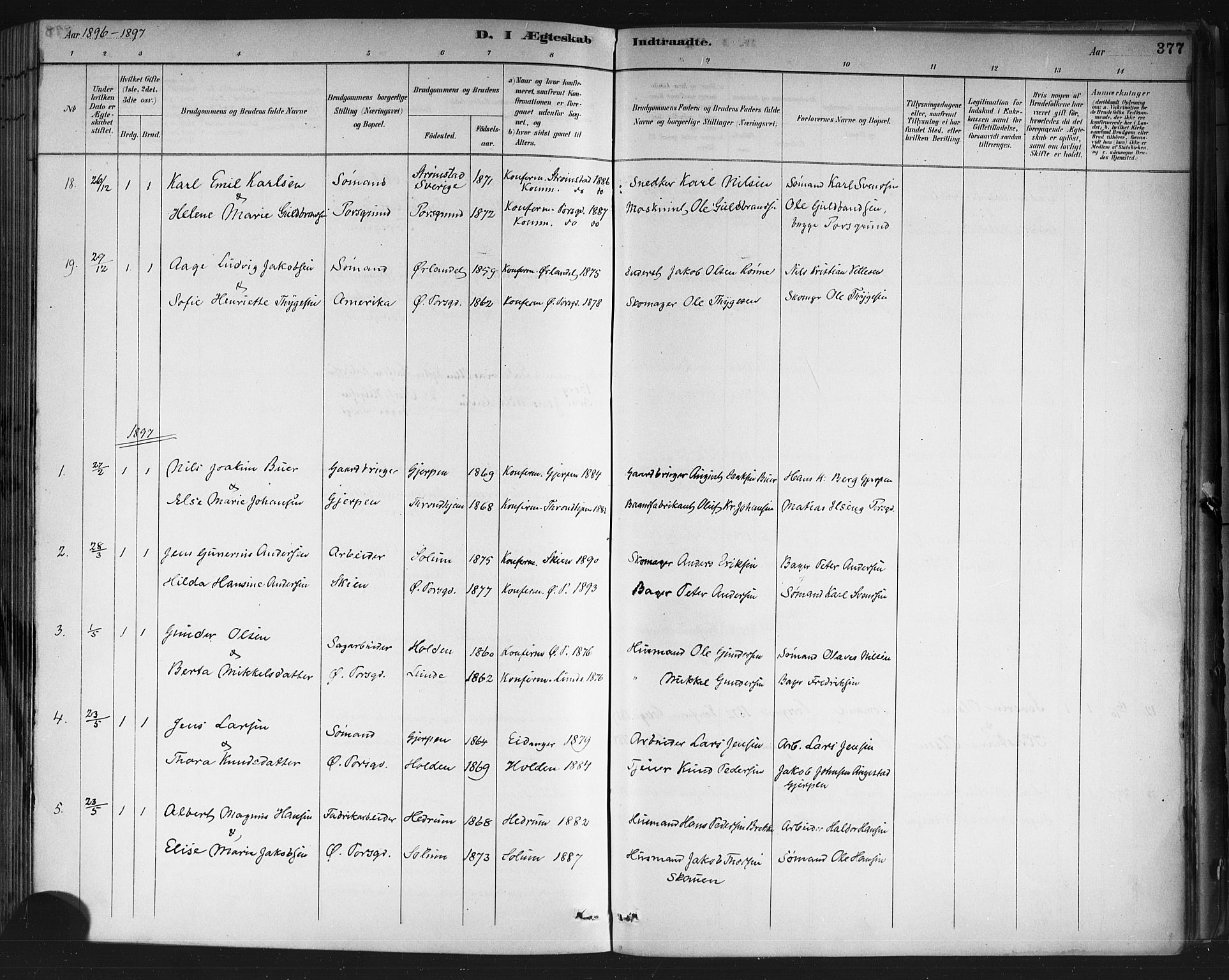 Porsgrunn kirkebøker , AV/SAKO-A-104/G/Gb/L0005: Parish register (copy) no. II 5, 1883-1915, p. 377