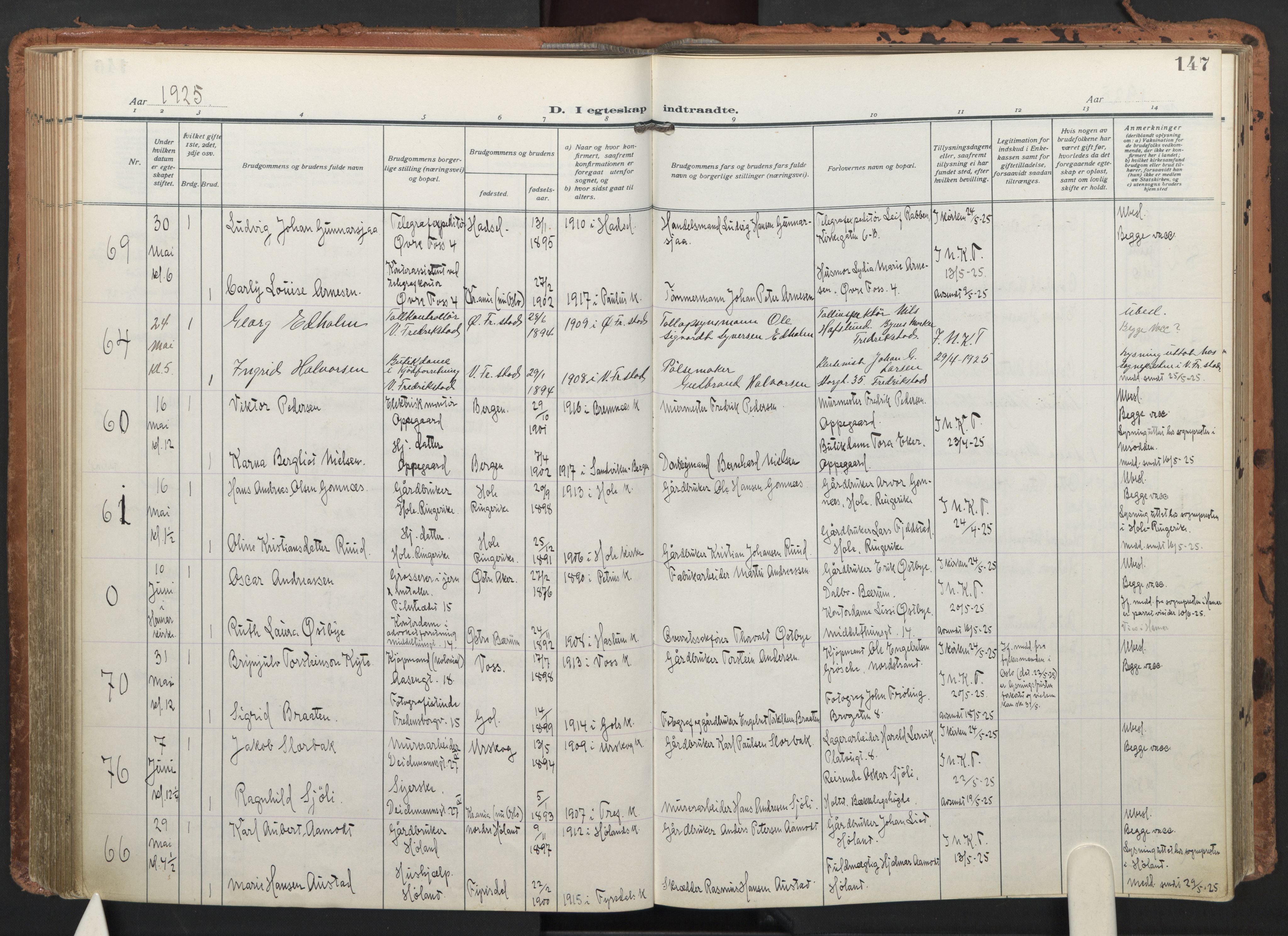 Trefoldighet prestekontor Kirkebøker, AV/SAO-A-10882/F/Fc/L0008: Parish register (official) no. III 8, 1920-1932, p. 147