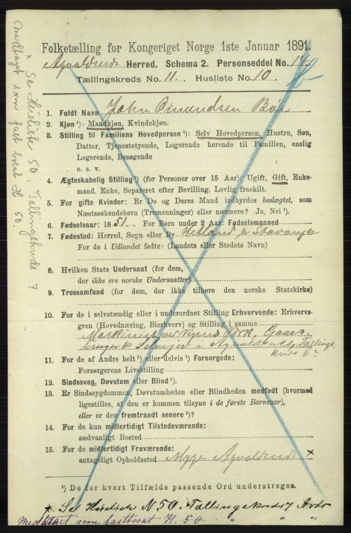 RA, 1891 census for 1147 Avaldsnes, 1891, p. 6378