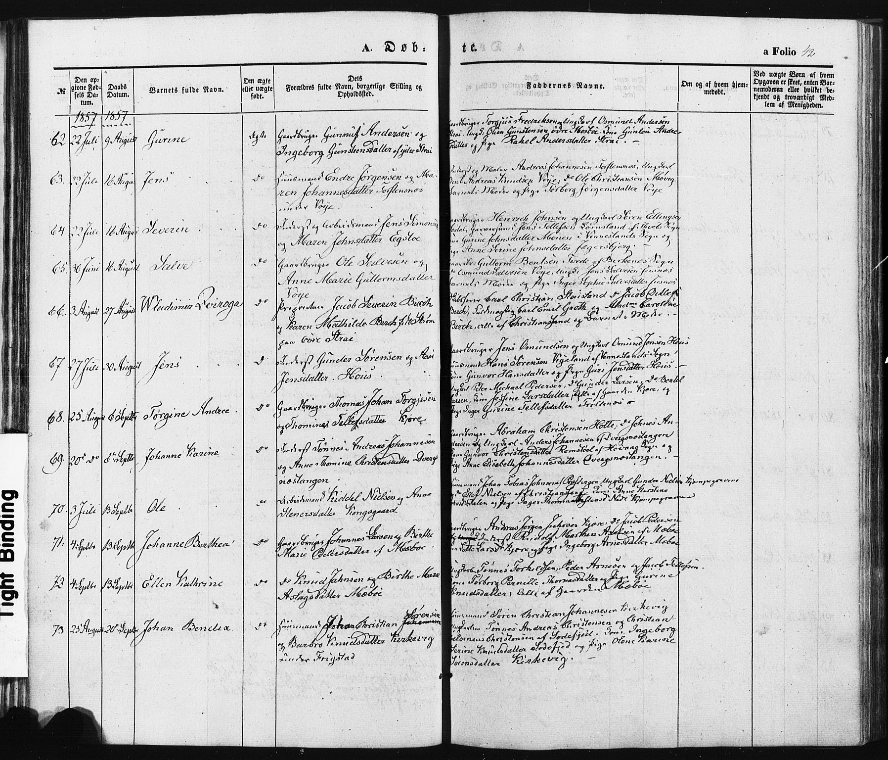 Oddernes sokneprestkontor, AV/SAK-1111-0033/F/Fa/Faa/L0007: Parish register (official) no. A 7, 1851-1863, p. 42