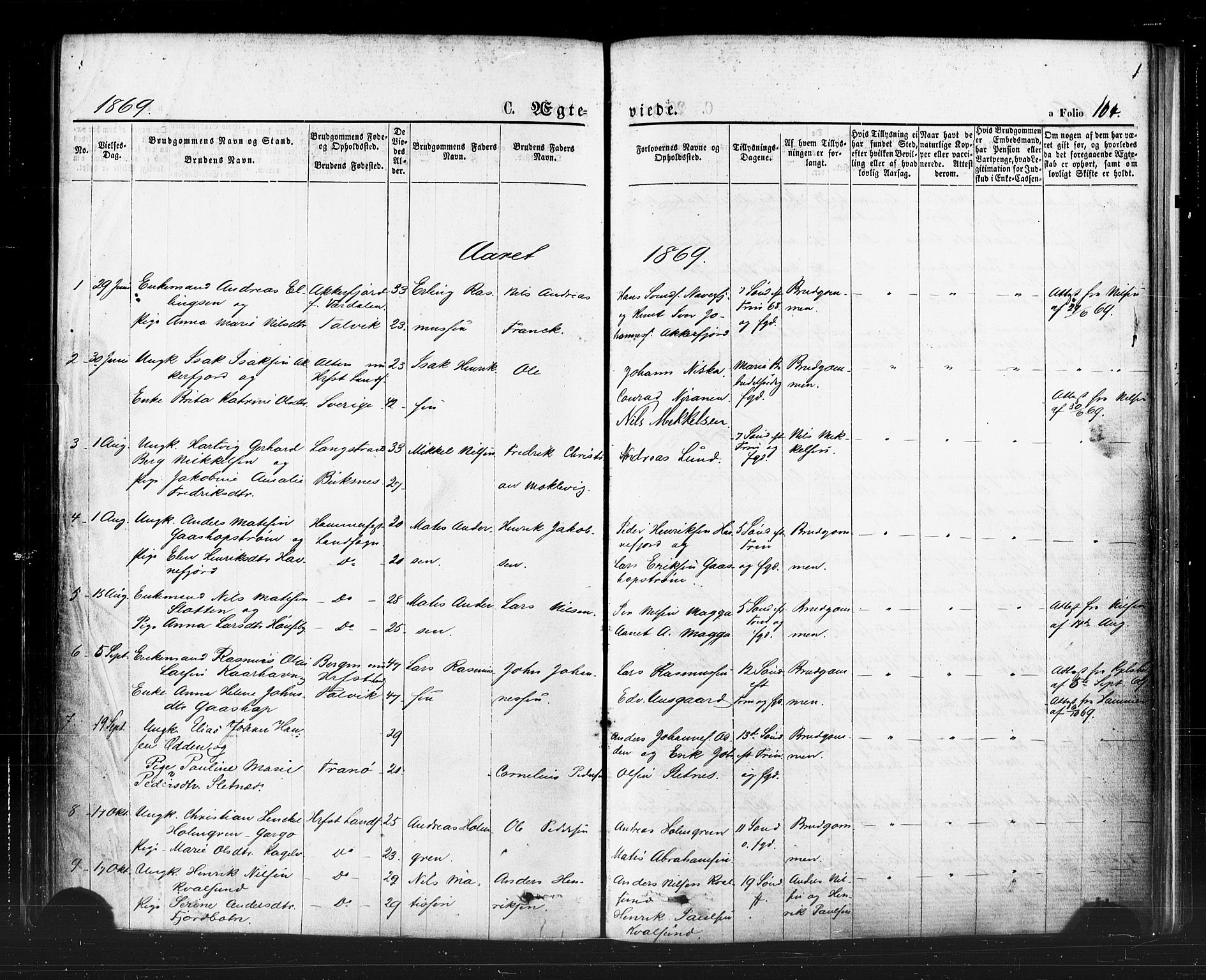 Hammerfest sokneprestkontor, SATØ/S-1347/H/Ha/L0007.kirke: Parish register (official) no. 7, 1869-1884, p. 104