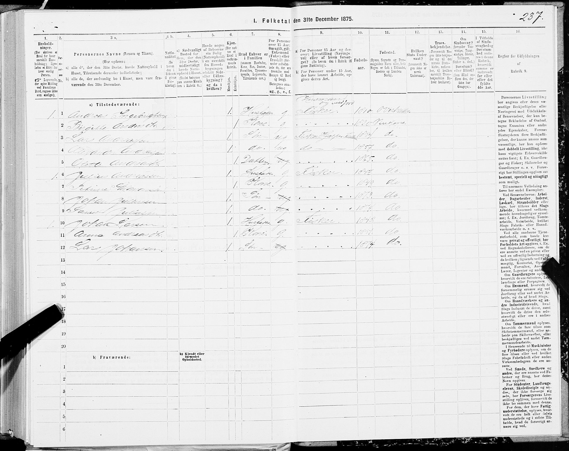 SAT, 1875 census for 1860P Buksnes, 1875, p. 1237