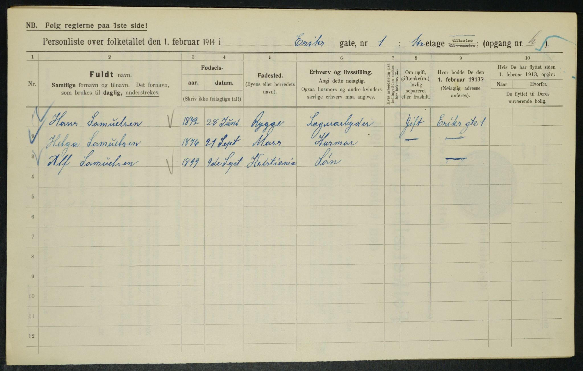 OBA, Municipal Census 1914 for Kristiania, 1914, p. 19734