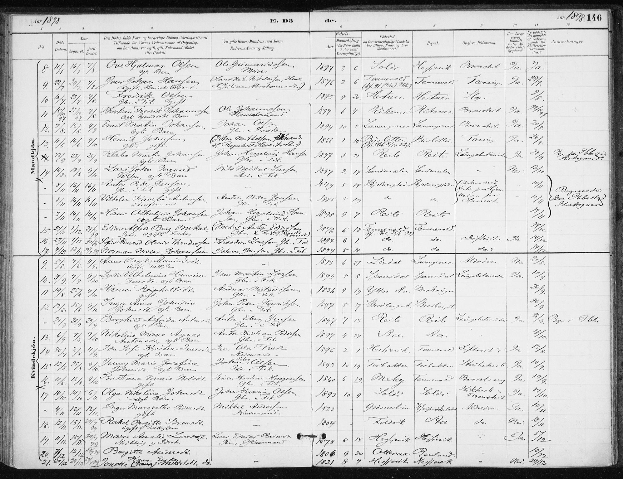 Salangen sokneprestembete, SATØ/S-1324/H/Ha/L0001kirke: Parish register (official) no. 1, 1893-1911, p. 146