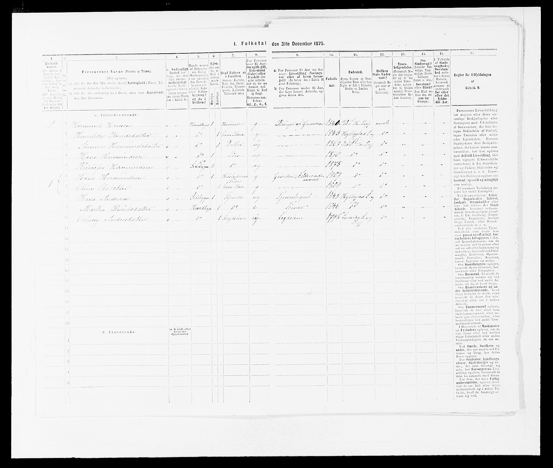 SAB, 1875 census for 1413P Hyllestad, 1875, p. 599