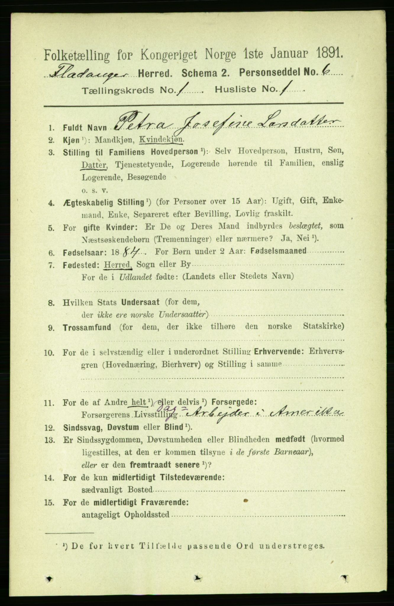 RA, 1891 census for 1749 Flatanger, 1891, p. 108