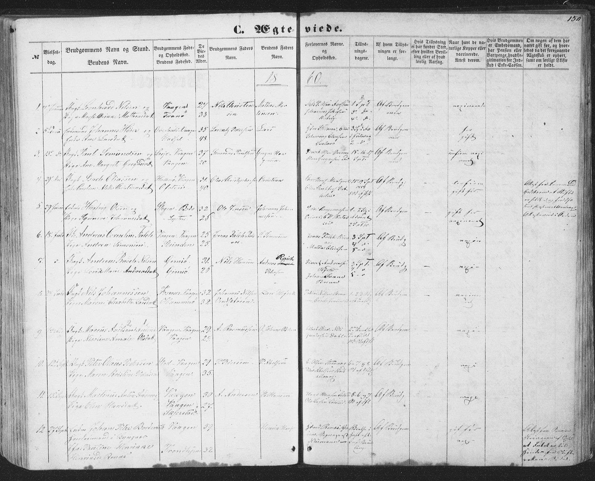 Ministerialprotokoller, klokkerbøker og fødselsregistre - Nordland, SAT/A-1459/874/L1073: Parish register (copy) no. 874C02, 1860-1870, p. 150