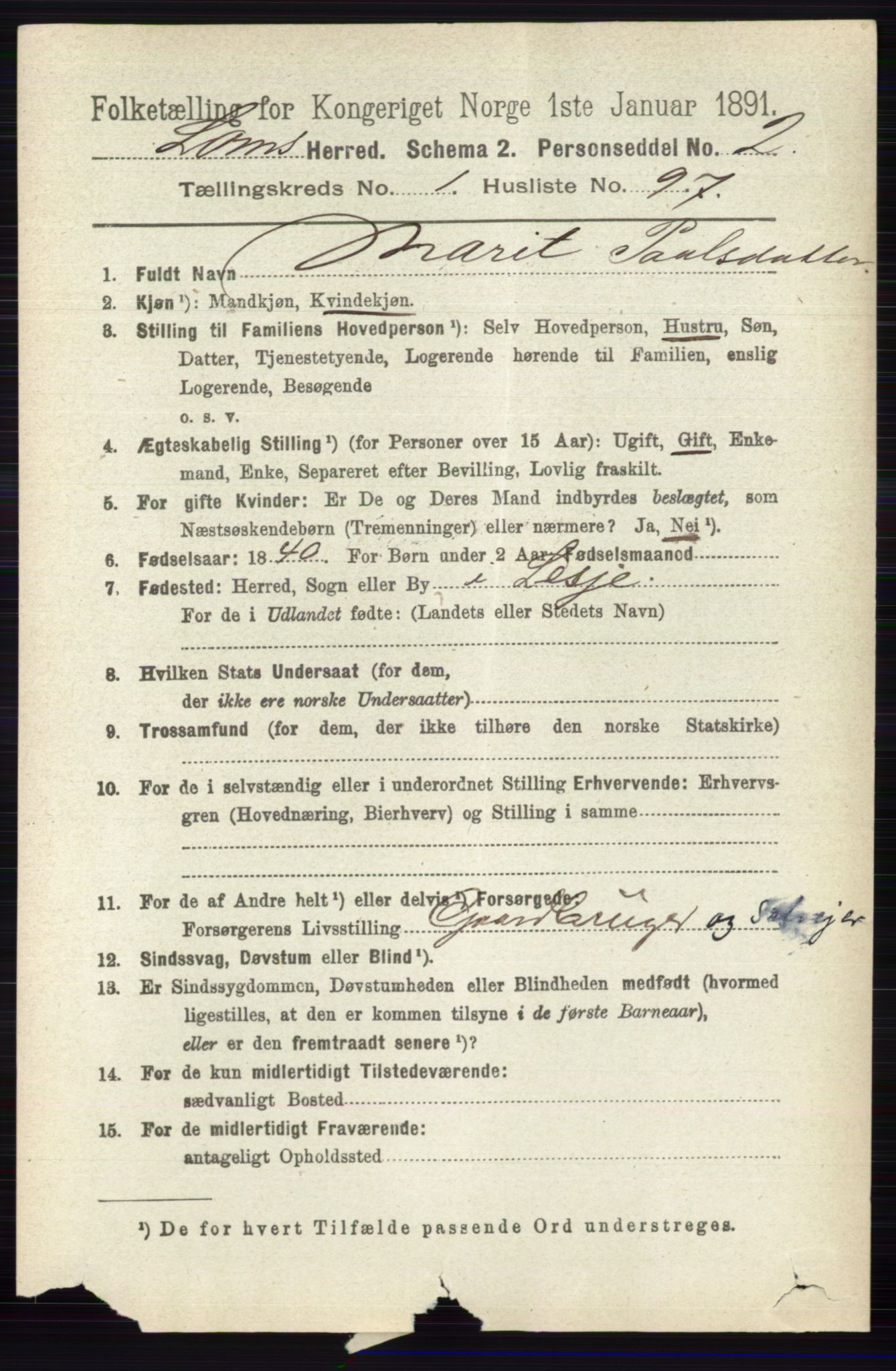 RA, 1891 census for 0514 Lom, 1891, p. 710