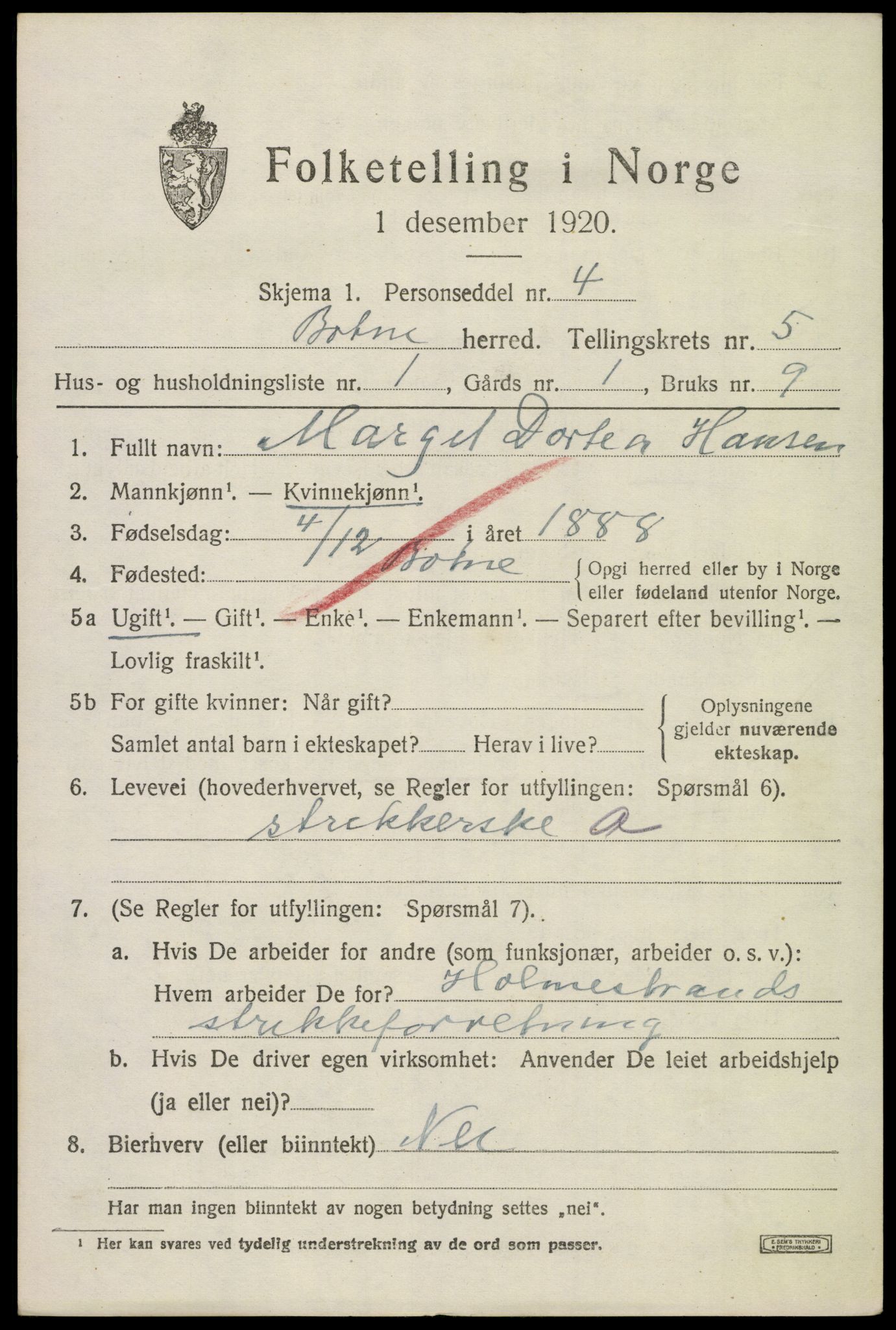 SAKO, 1920 census for Botne, 1920, p. 4239