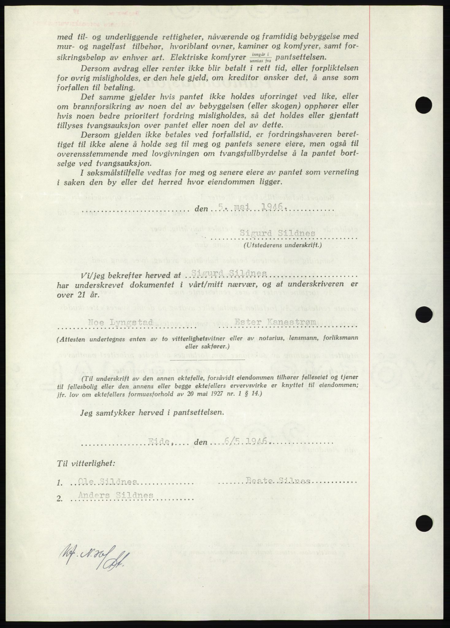 Nordmøre sorenskriveri, AV/SAT-A-4132/1/2/2Ca: Mortgage book no. B94, 1946-1946, Diary no: : 875/1946