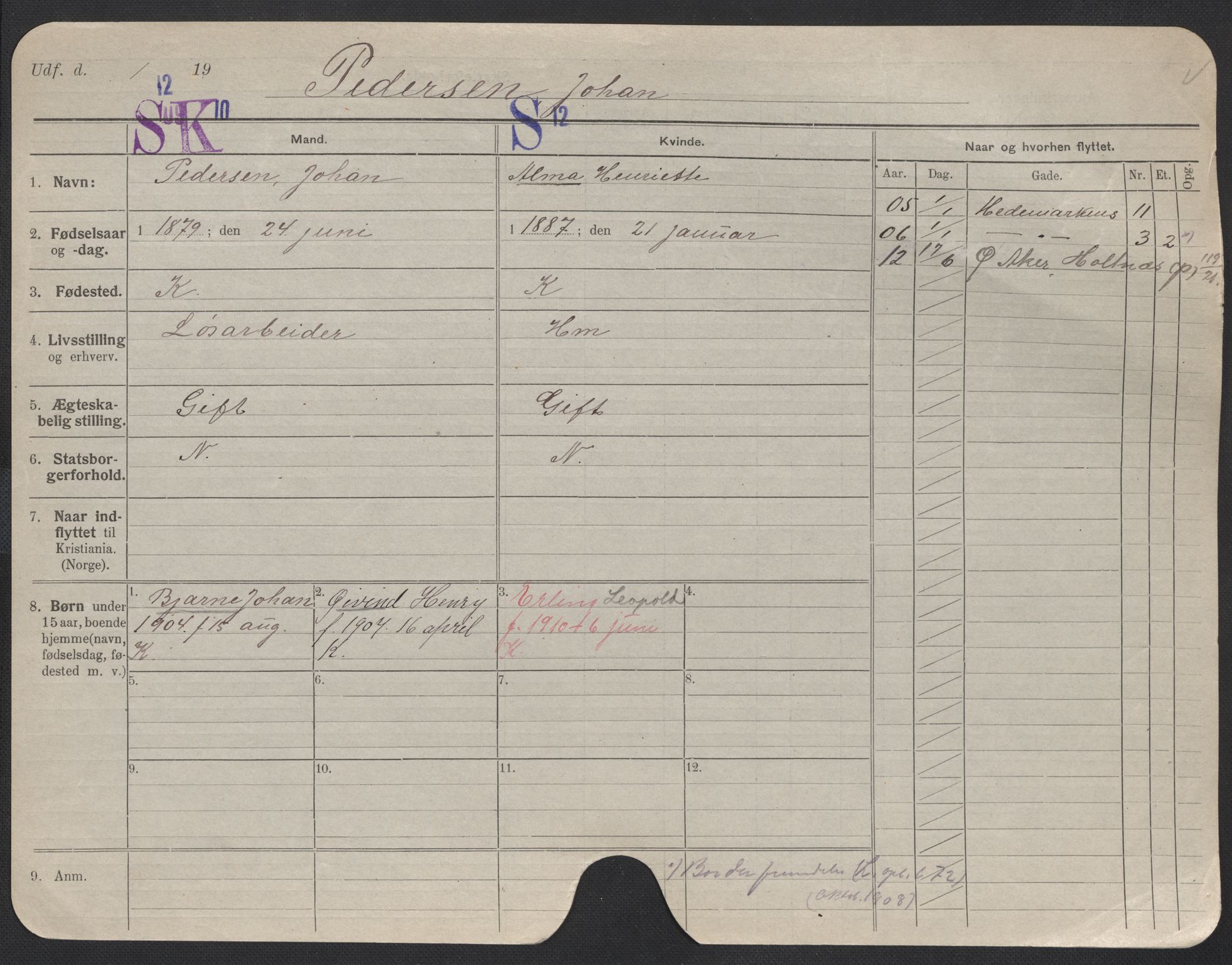 Oslo folkeregister, Registerkort, SAO/A-11715/F/Fa/Fac/L0009: Menn, 1906-1914, p. 152a