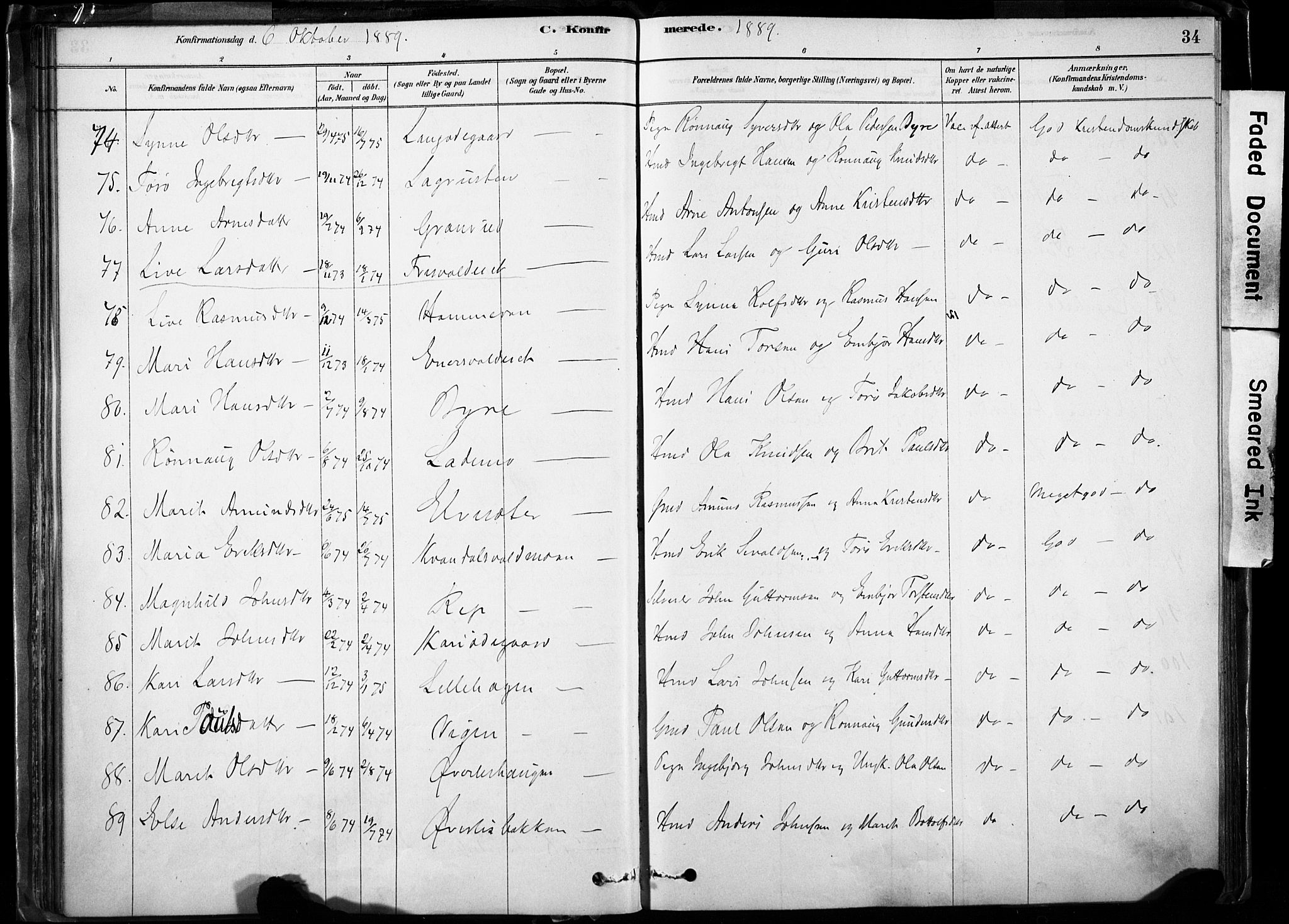 Lom prestekontor, AV/SAH-PREST-070/K/L0009: Parish register (official) no. 9, 1878-1907, p. 34