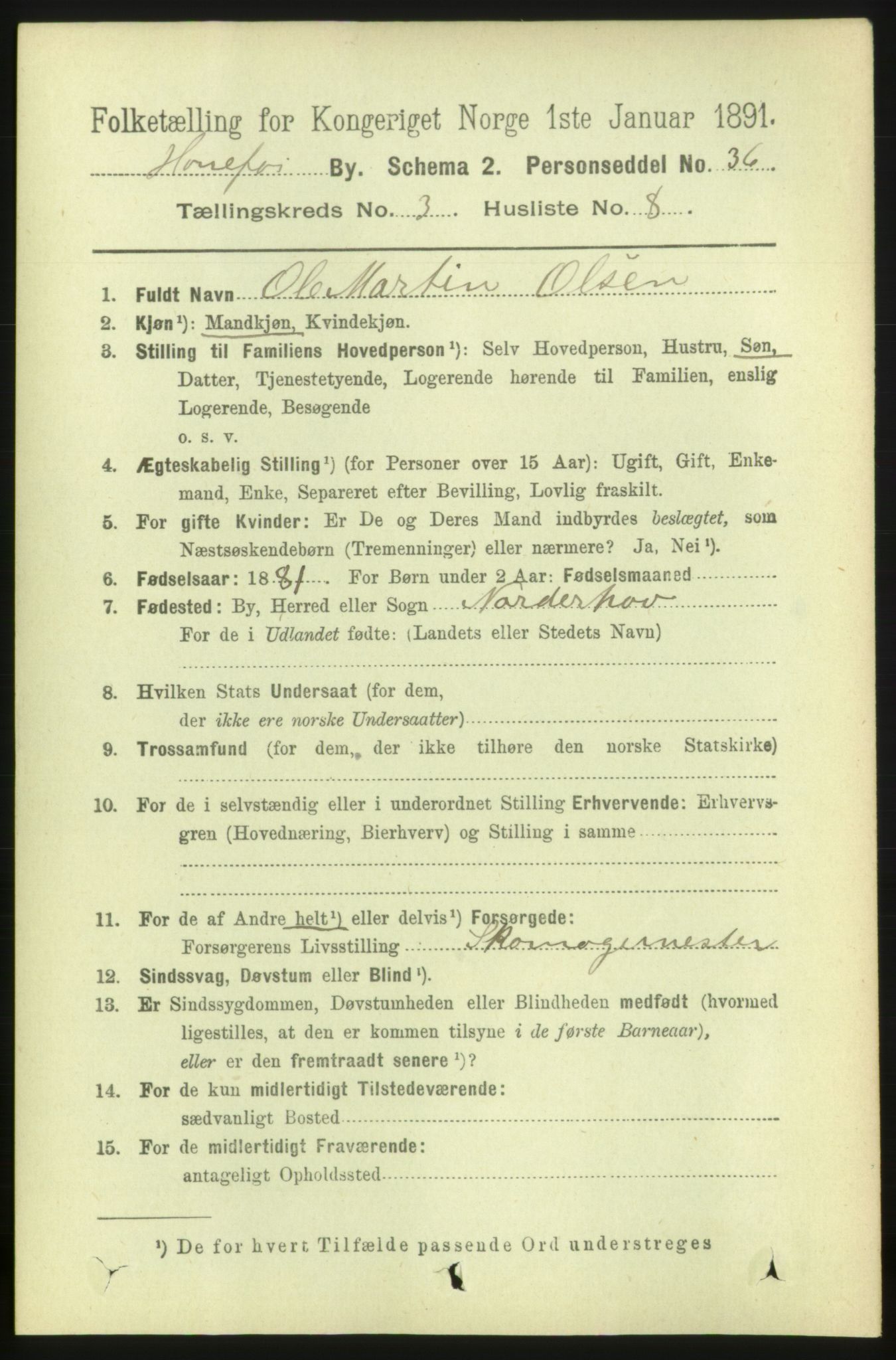 RA, 1891 census for 0601 Hønefoss, 1891, p. 778