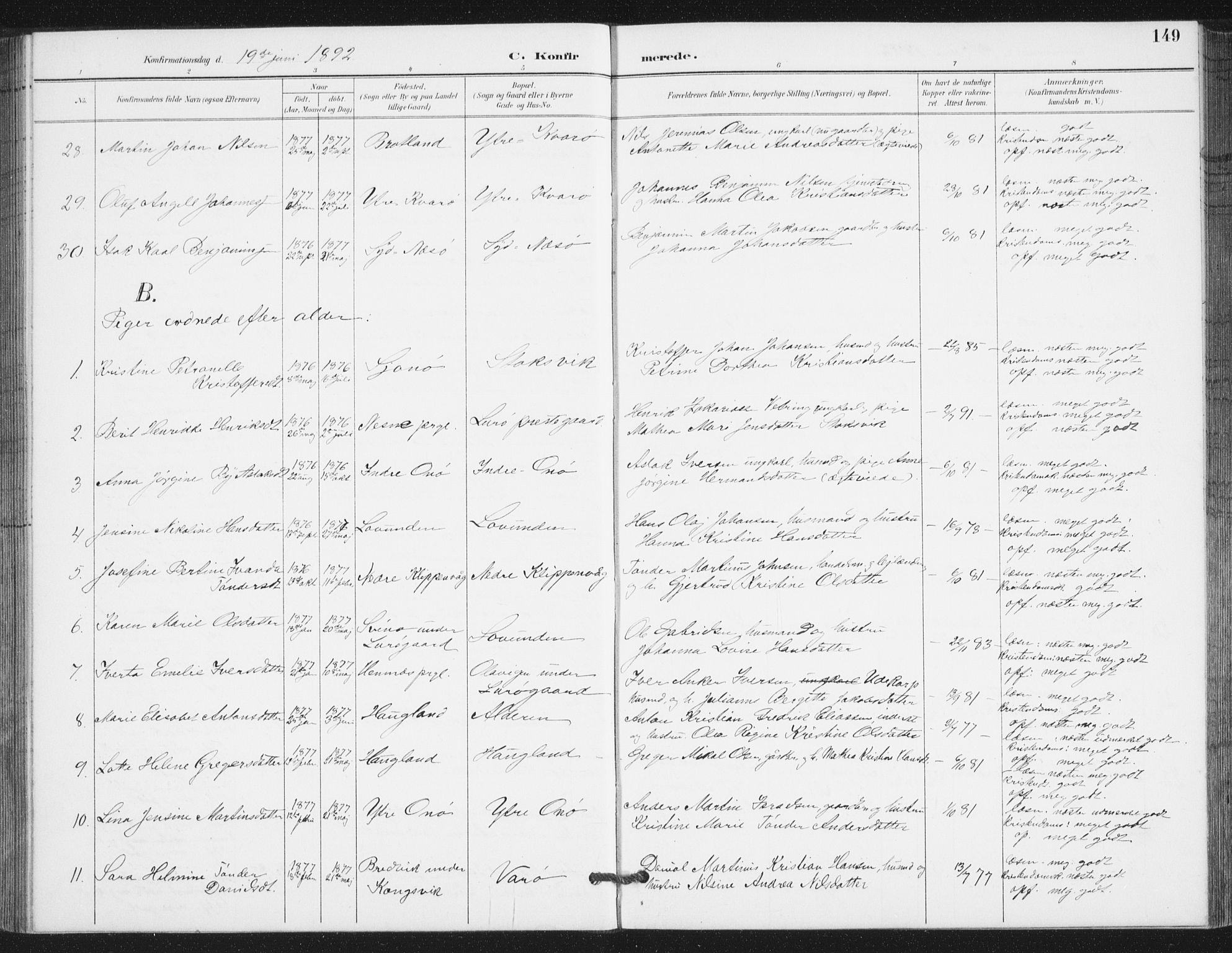 Ministerialprotokoller, klokkerbøker og fødselsregistre - Nordland, AV/SAT-A-1459/839/L0573: Parish register (copy) no. 839C03, 1892-1917, p. 149