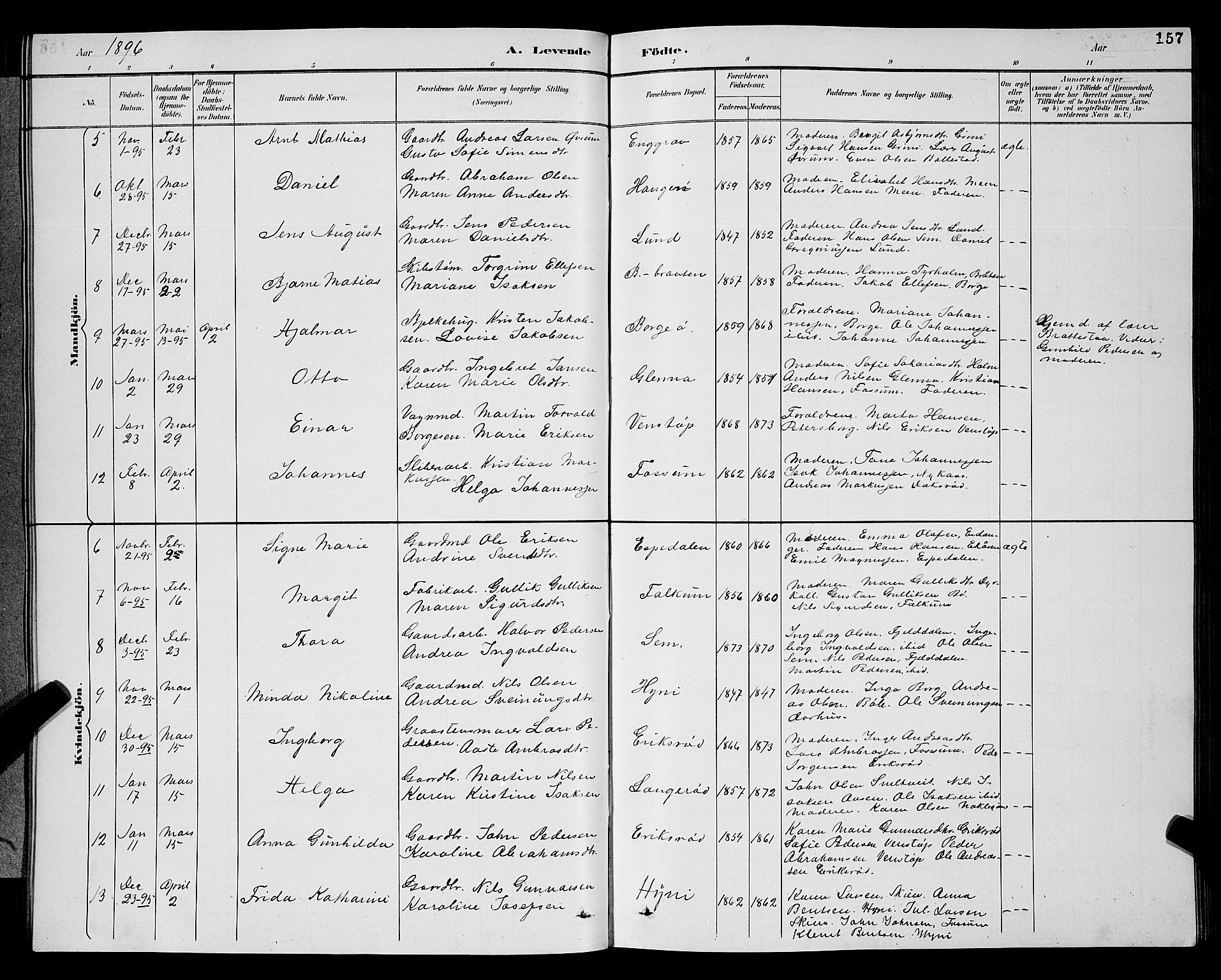 Gjerpen kirkebøker, SAKO/A-265/G/Ga/L0002: Parish register (copy) no. I 2, 1883-1900, p. 157