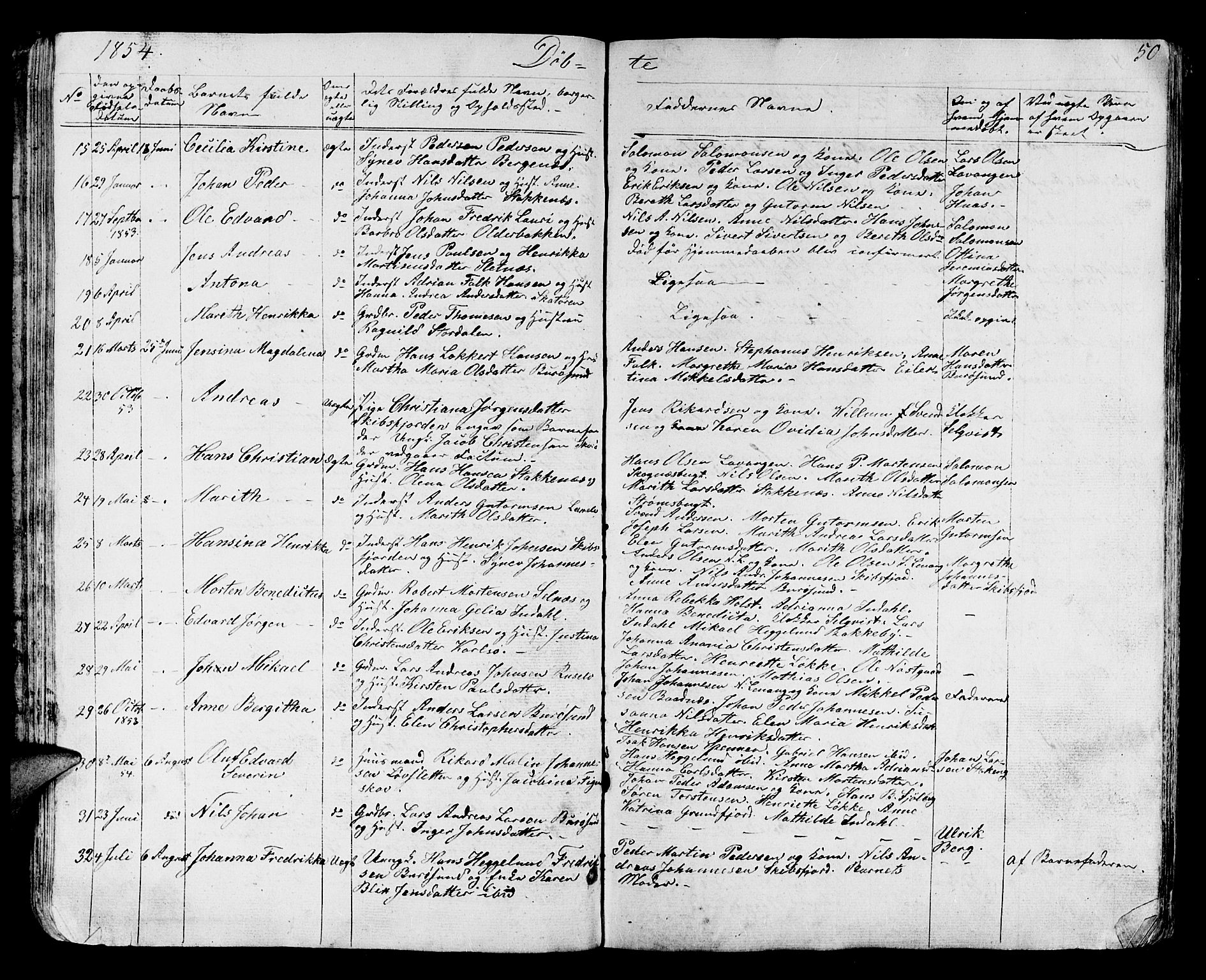 Karlsøy sokneprestembete, SATØ/S-1299/H/Ha/Hab/L0002klokker: Parish register (copy) no. 2, 1843-1861, p. 50