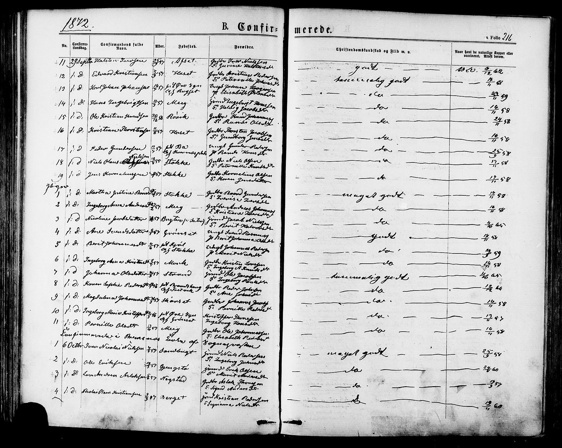 Ministerialprotokoller, klokkerbøker og fødselsregistre - Møre og Romsdal, SAT/A-1454/568/L0805: Parish register (official) no. 568A12 /1, 1869-1884, p. 216