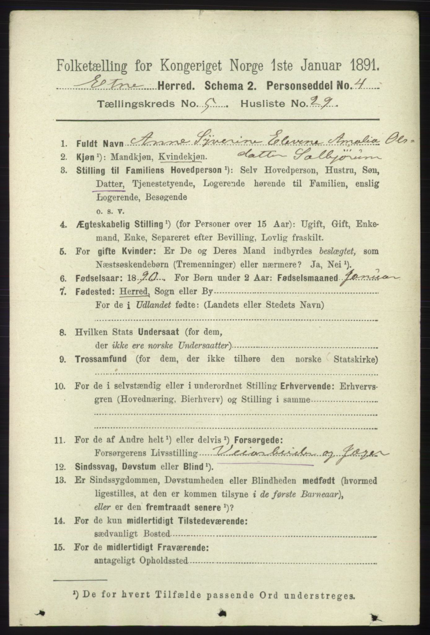 RA, 1891 census for 1211 Etne, 1891, p. 1178