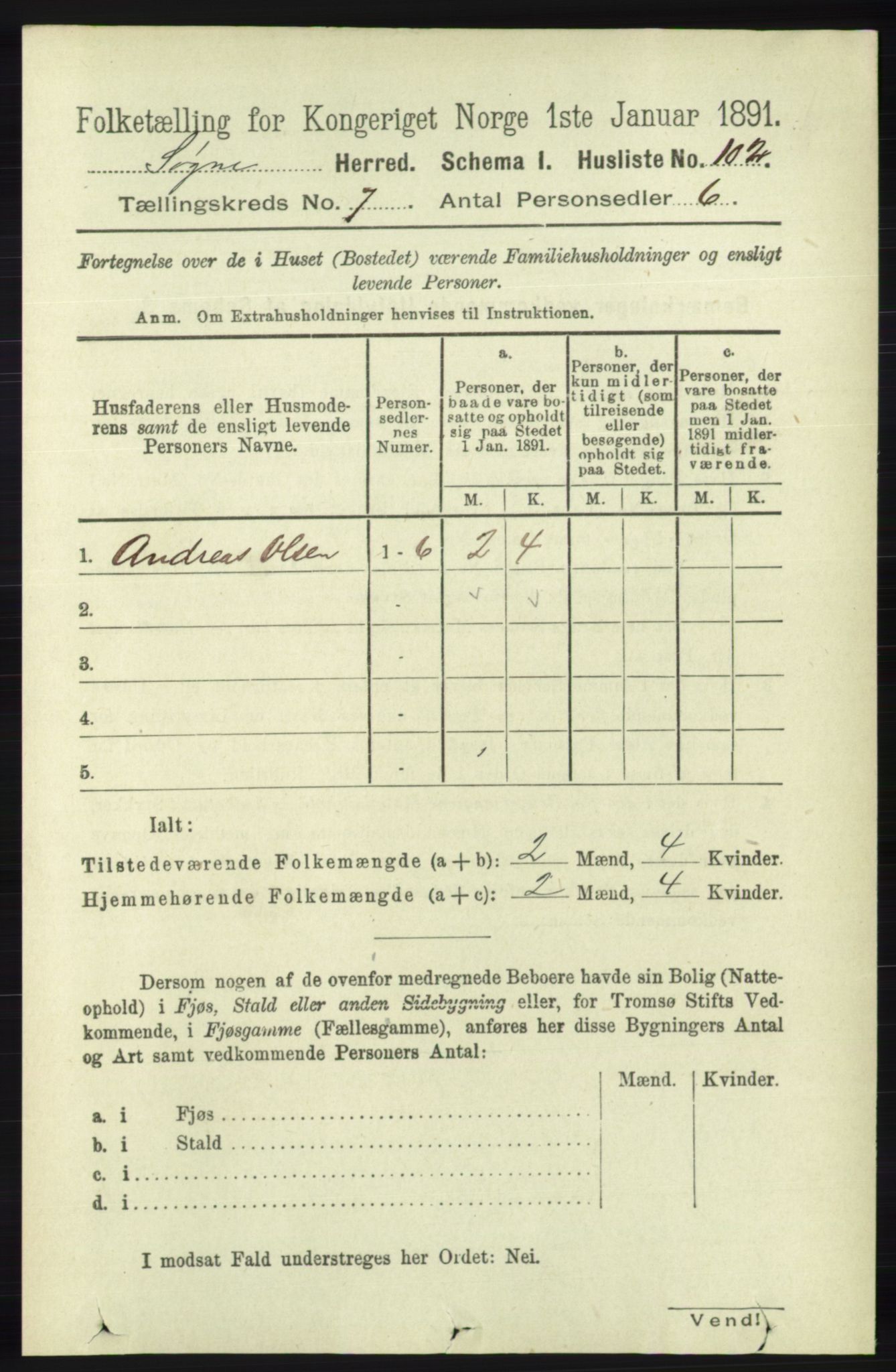 RA, 1891 census for 1018 Søgne, 1891, p. 1525