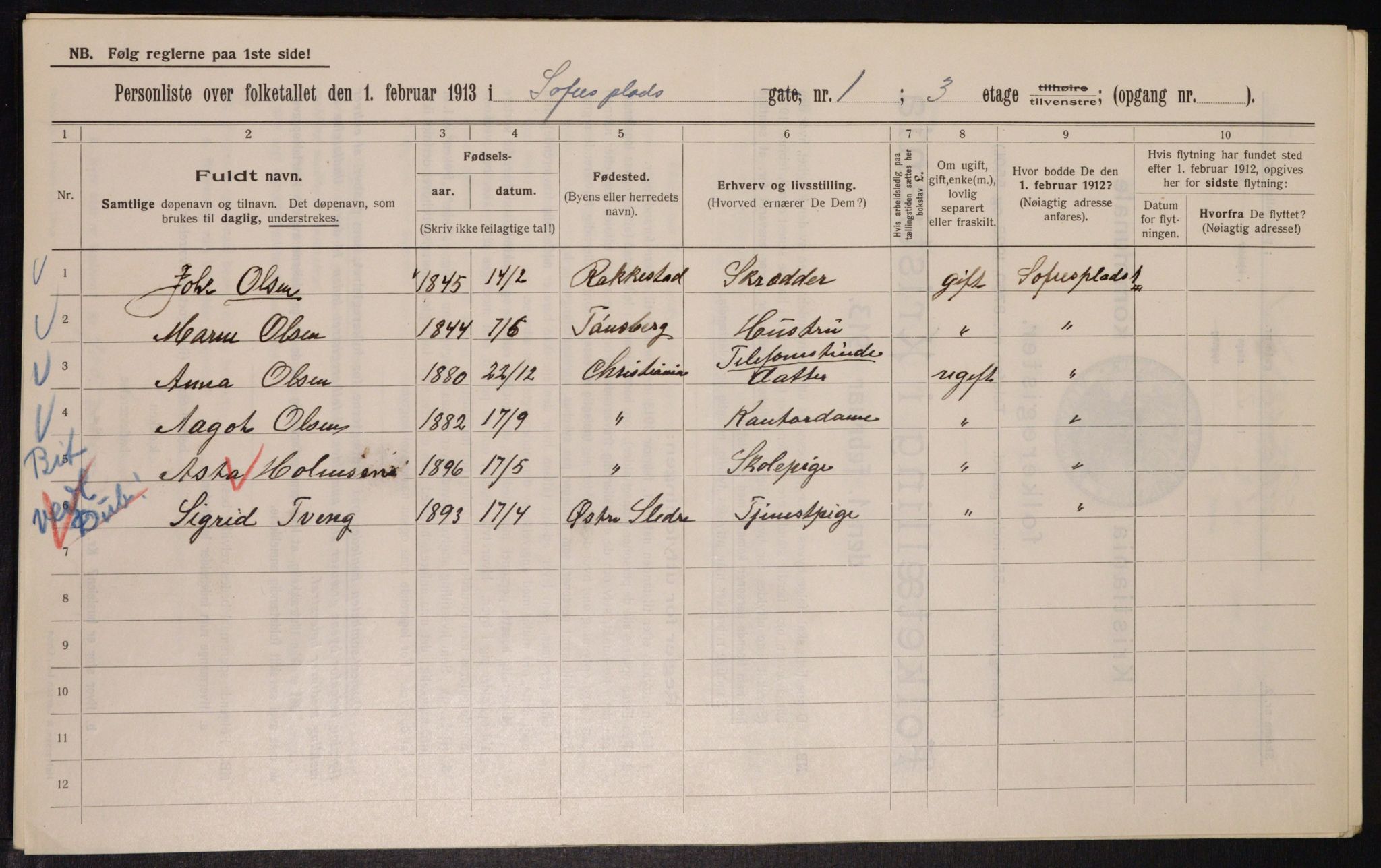 OBA, Municipal Census 1913 for Kristiania, 1913, p. 99367