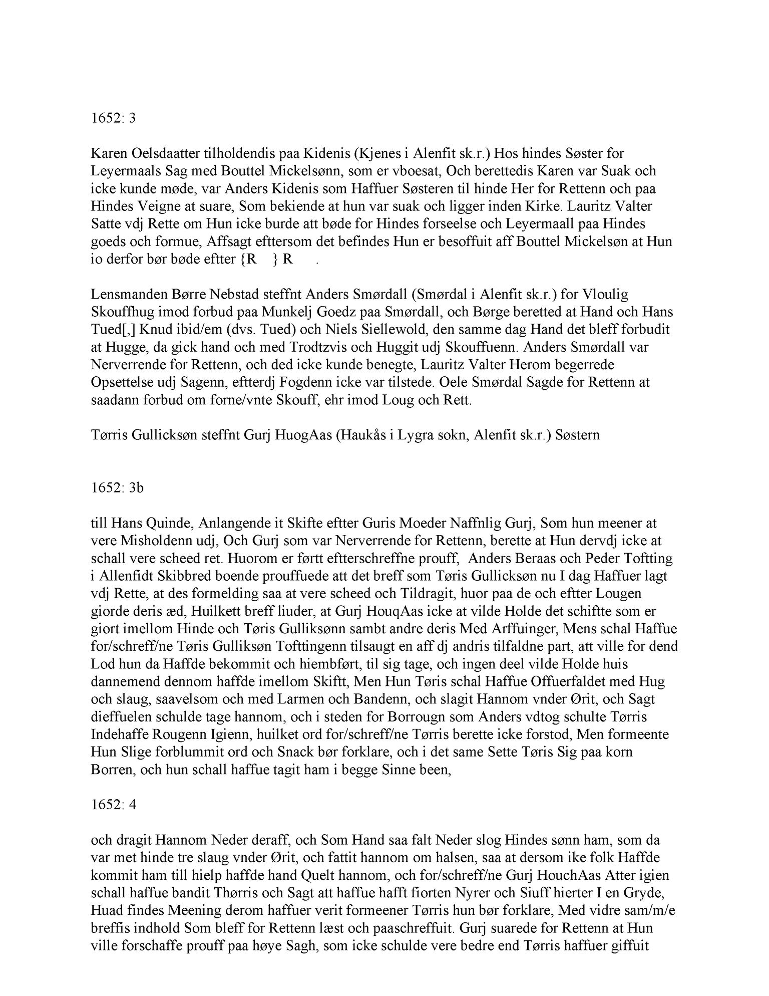 Samling av fulltekstavskrifter, SAB/FULLTEKST/A/12/0105: Nordhordland sorenskriveri, tingbok nr. A 3, 1652-1653