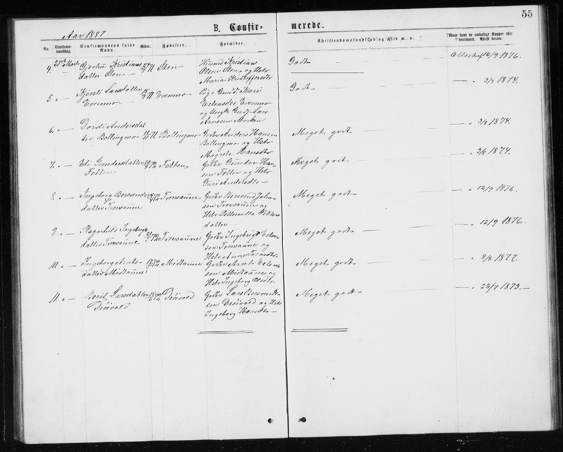 Ministerialprotokoller, klokkerbøker og fødselsregistre - Sør-Trøndelag, SAT/A-1456/685/L0977: Parish register (copy) no. 685C02, 1879-1890, p. 55