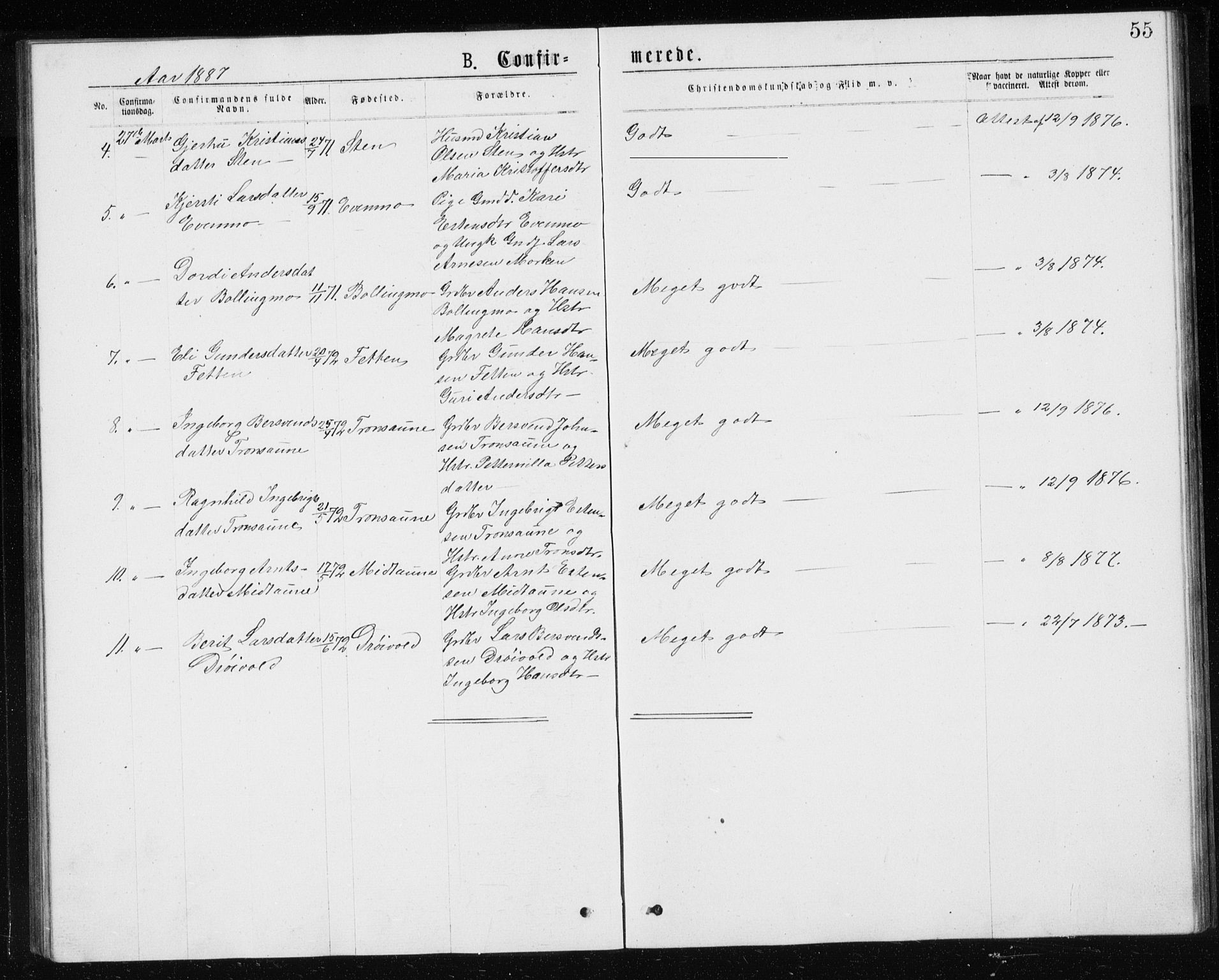 Ministerialprotokoller, klokkerbøker og fødselsregistre - Sør-Trøndelag, AV/SAT-A-1456/685/L0977: Parish register (copy) no. 685C02, 1879-1890, p. 55