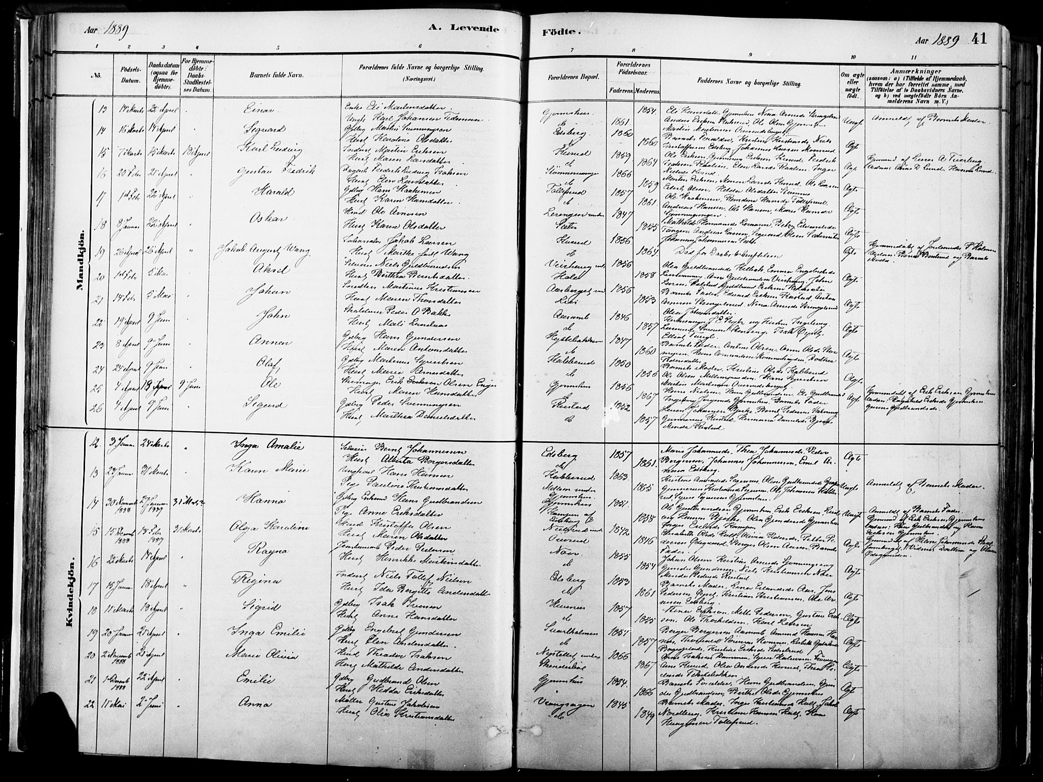 Vinger prestekontor, SAH/PREST-024/H/Ha/Haa/L0014: Parish register (official) no. 14, 1881-1900, p. 41