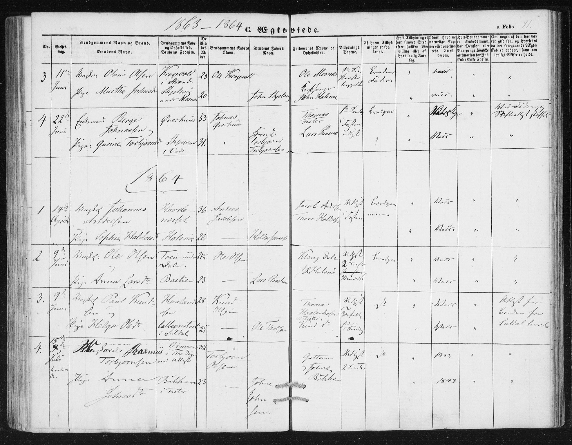 Hjelmeland sokneprestkontor, SAST/A-101843/01/IV/L0010: Parish register (official) no. A 10, 1851-1871, p. 91
