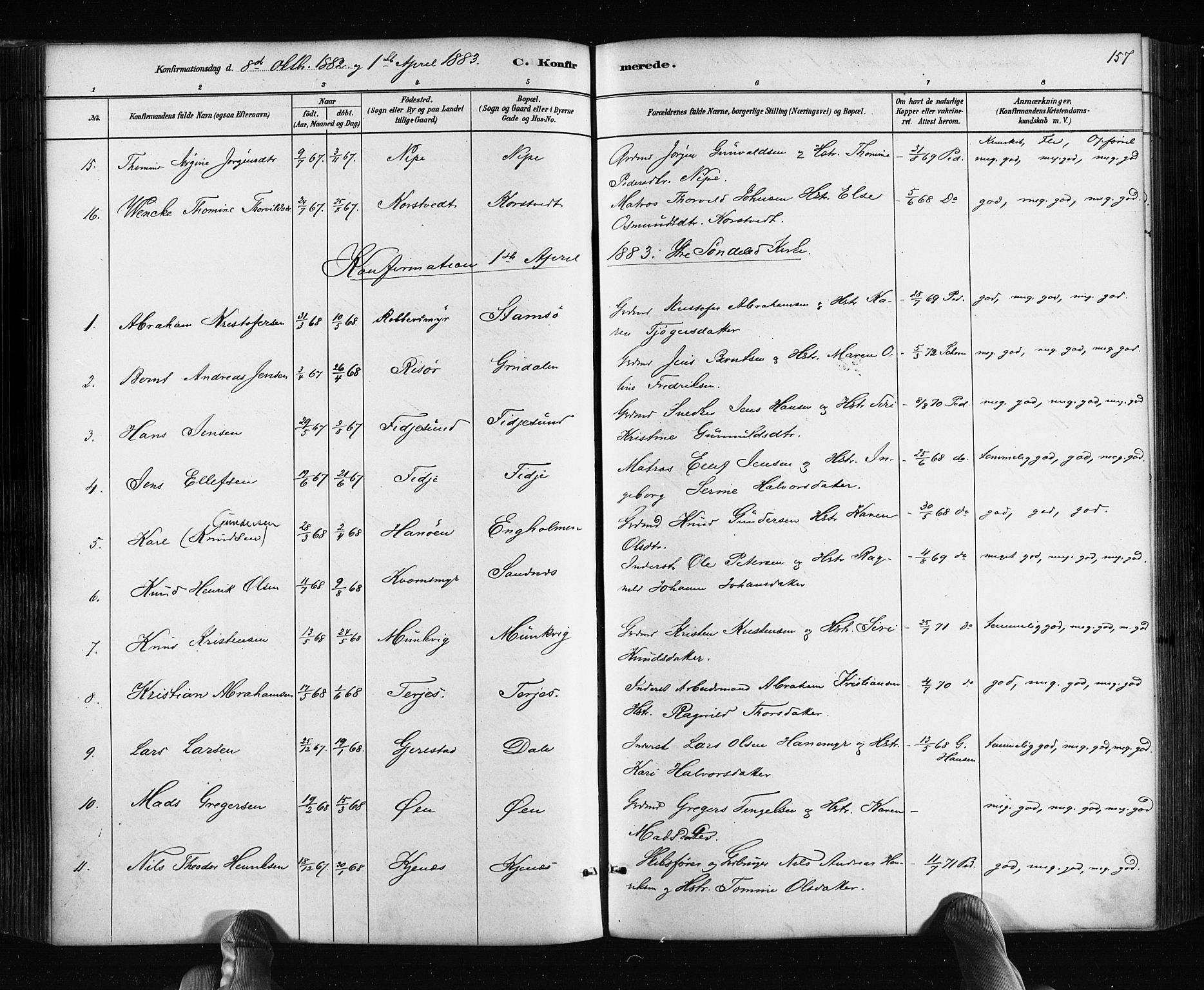 Søndeled sokneprestkontor, AV/SAK-1111-0038/F/Fa/L0004: Parish register (official) no. A 4, 1880-1889, p. 157