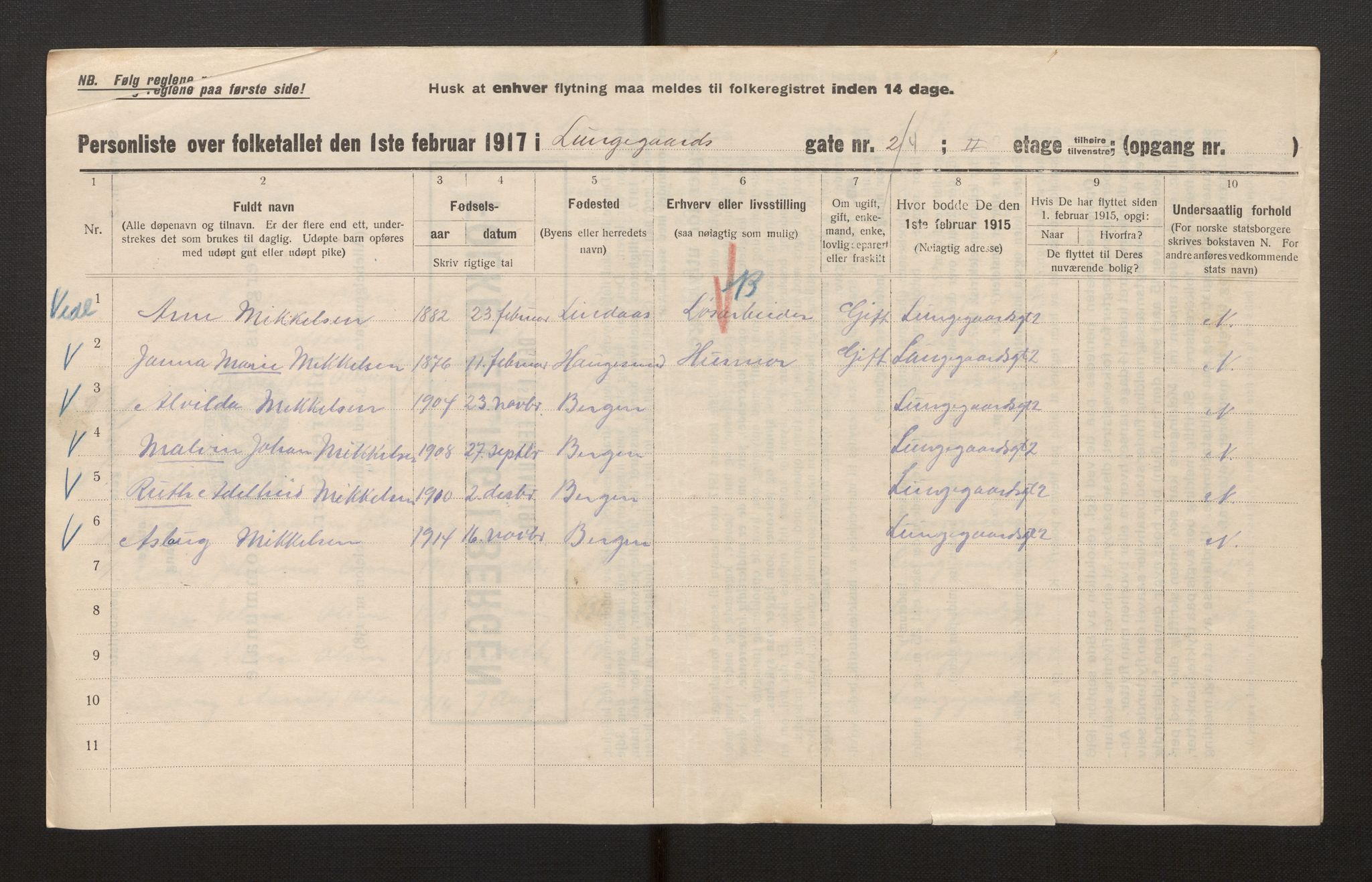 SAB, Municipal Census 1917 for Bergen, 1917, p. 21738