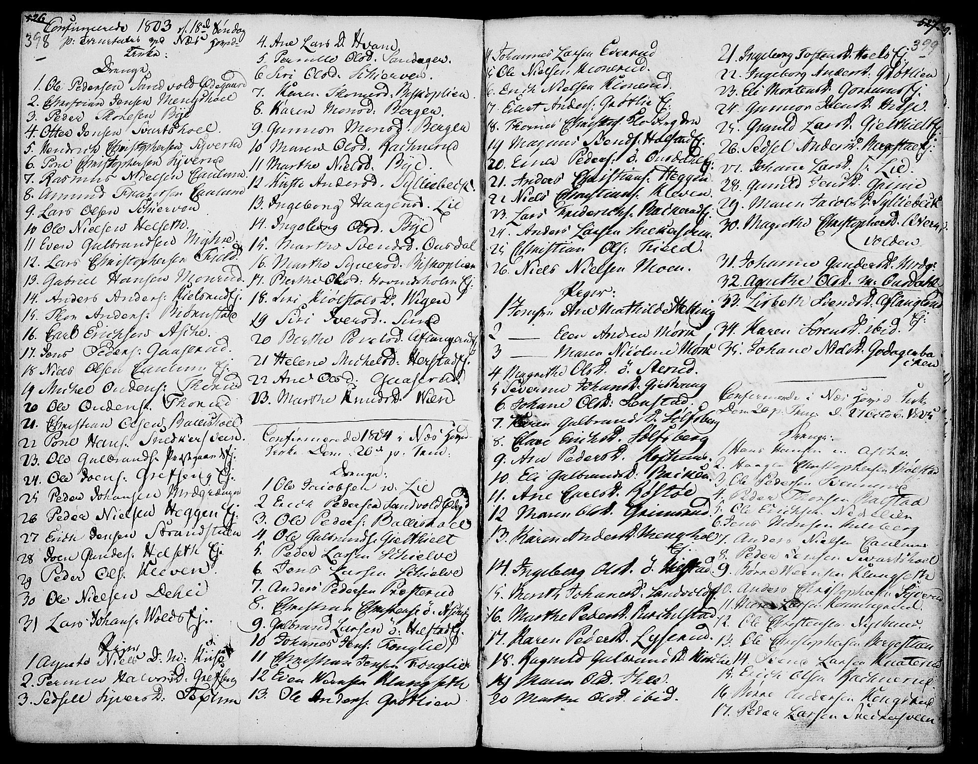 Nes prestekontor, Hedmark, SAH/PREST-020/K/Ka/L0001: Parish register (official) no. 1, 1802-1814, p. 398-399