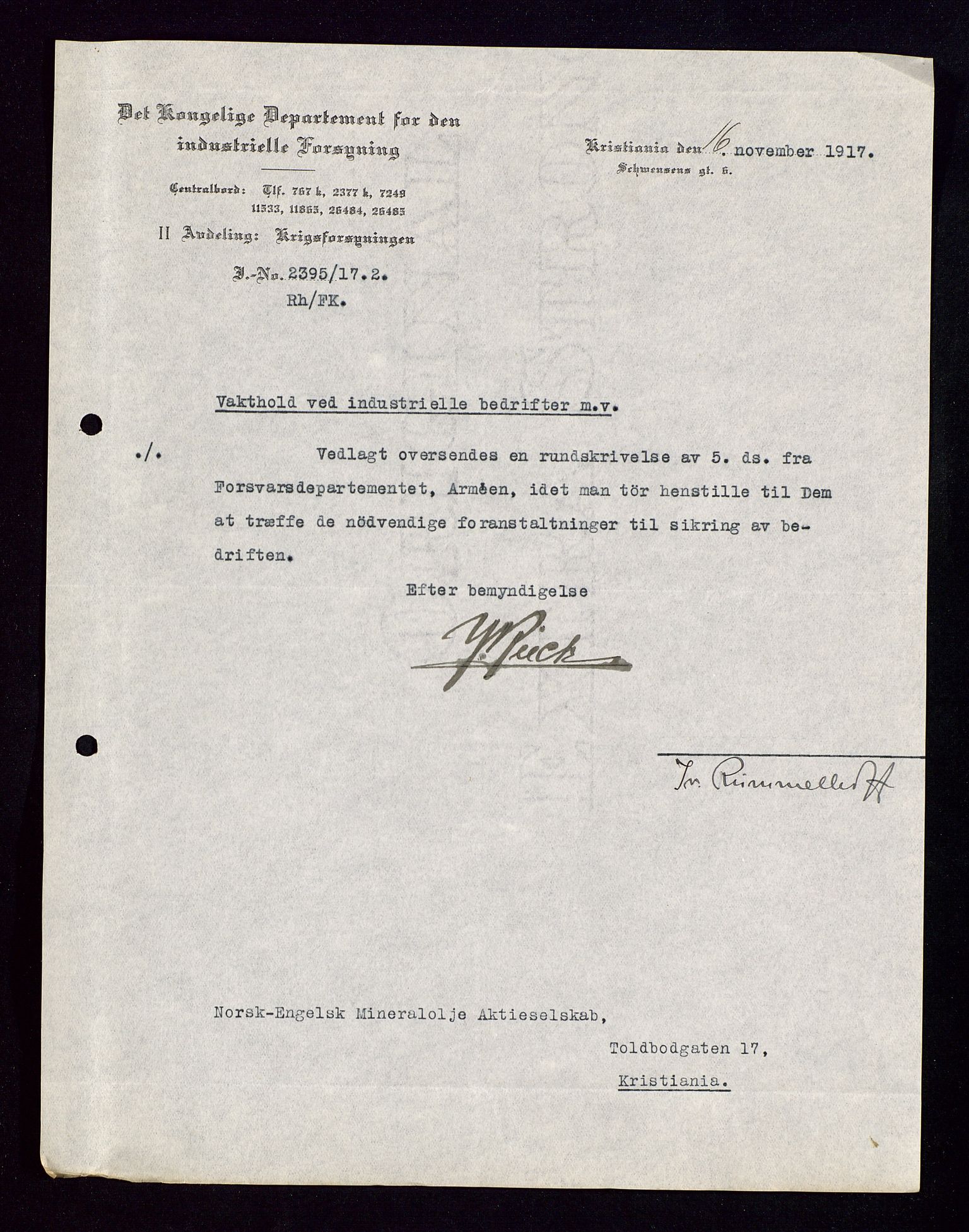 Pa 1521 - A/S Norske Shell, AV/SAST-A-101915/E/Ea/Eaa/L0002: Sjefskorrespondanse, 1917-1918, p. 367