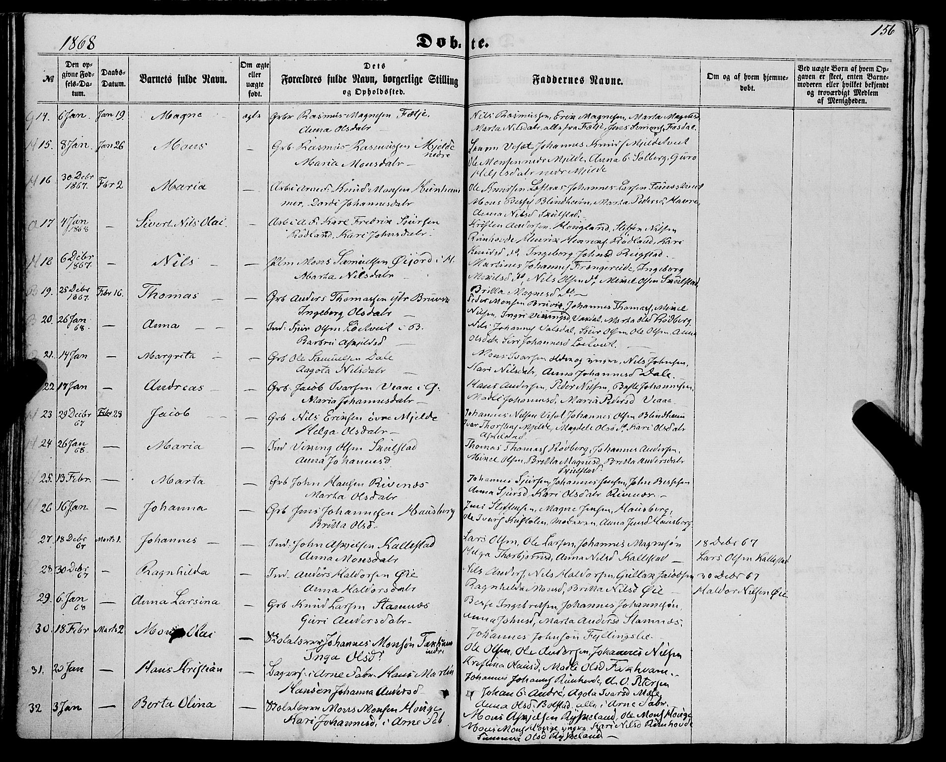 Haus sokneprestembete, SAB/A-75601/H/Haa: Parish register (official) no. A 17, 1858-1870, p. 156