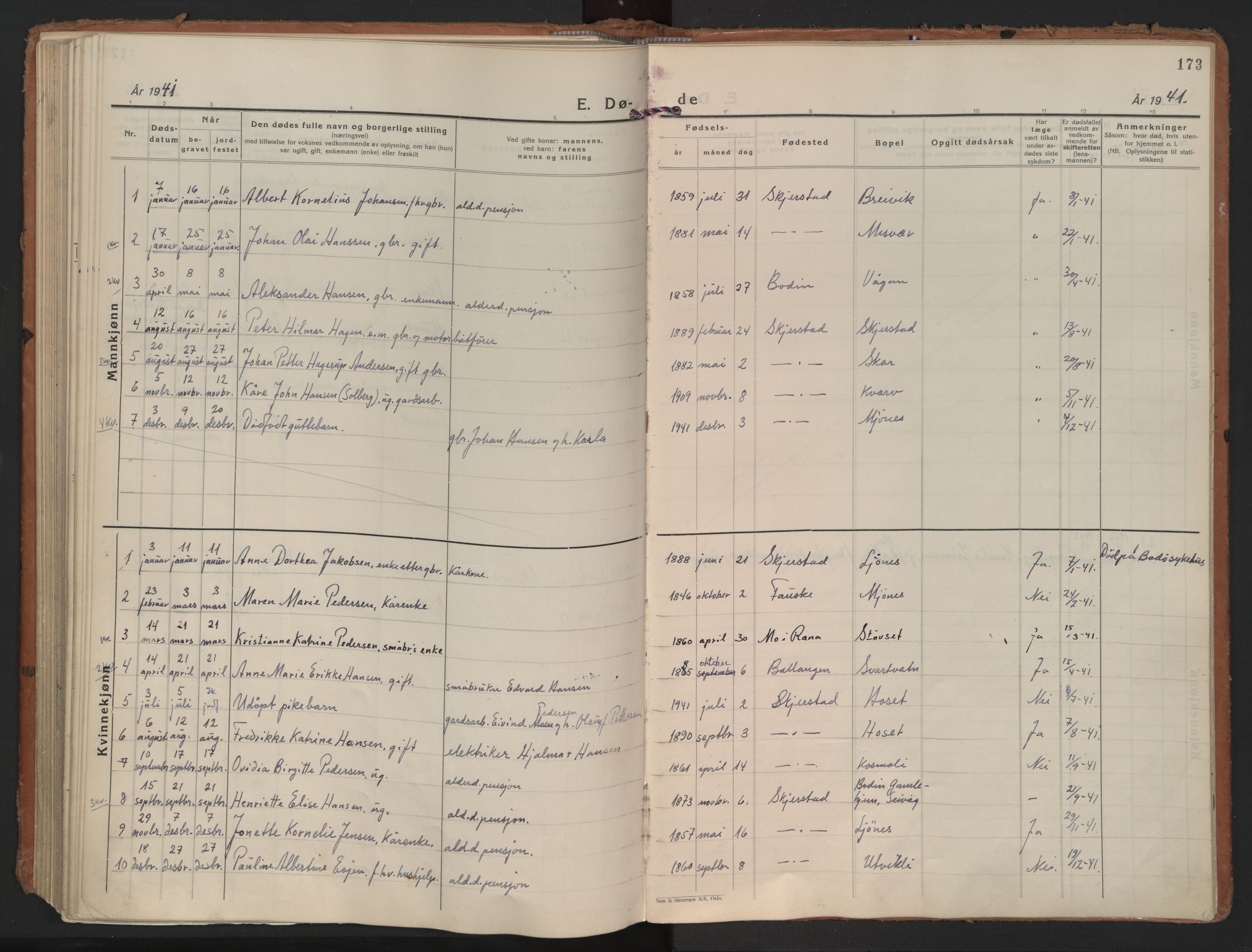 Ministerialprotokoller, klokkerbøker og fødselsregistre - Nordland, SAT/A-1459/852/L0749: Parish register (official) no. 852A19, 1933-1951, p. 173