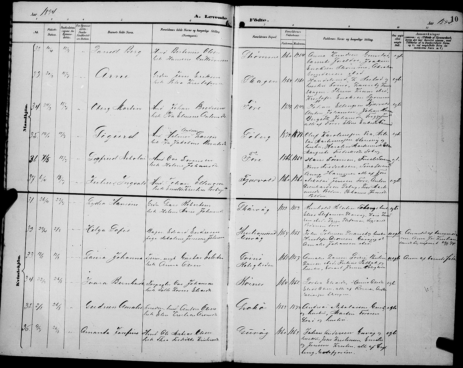 Ministerialprotokoller, klokkerbøker og fødselsregistre - Nordland, AV/SAT-A-1459/891/L1316: Parish register (copy) no. 891C05, 1894-1898, p. 10