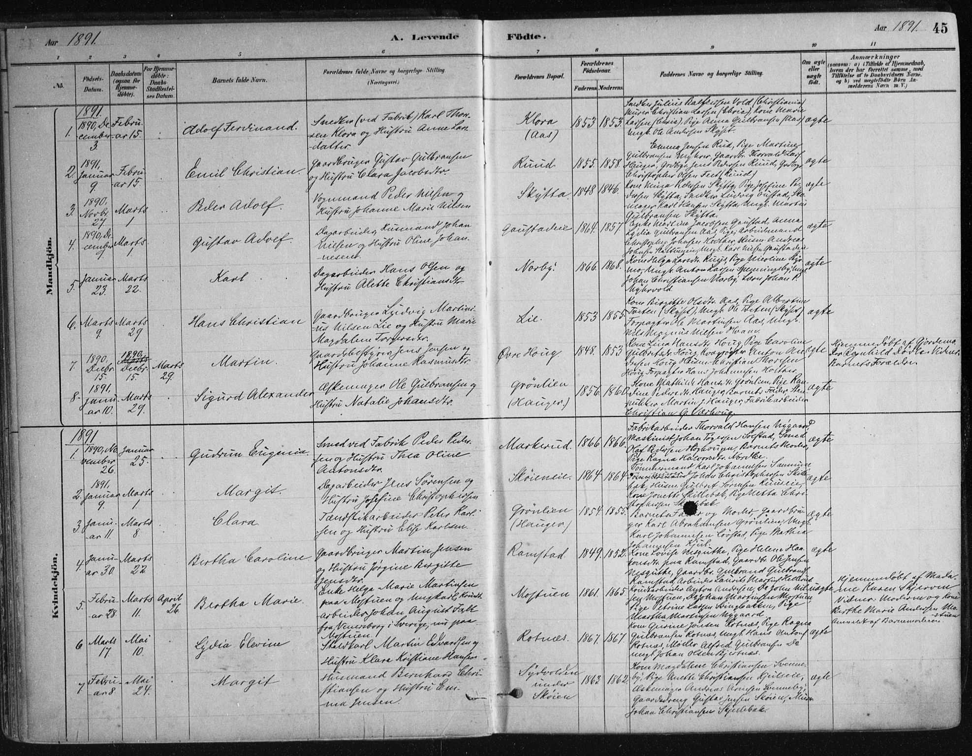 Nittedal prestekontor Kirkebøker, SAO/A-10365a/F/Fa/L0007: Parish register (official) no. I 7, 1879-1901, p. 45