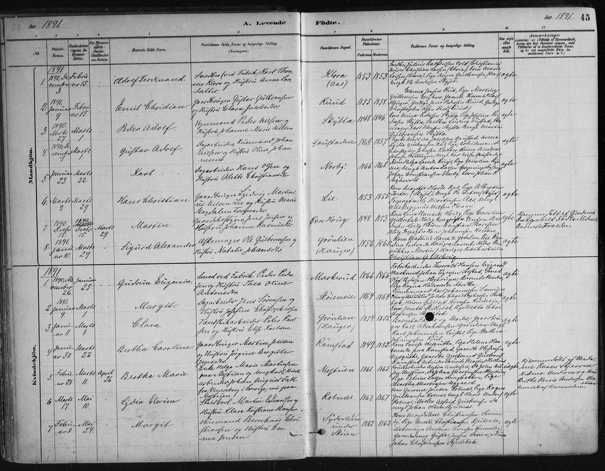 Nittedal prestekontor Kirkebøker, AV/SAO-A-10365a/F/Fa/L0007: Parish register (official) no. I 7, 1879-1901, p. 45