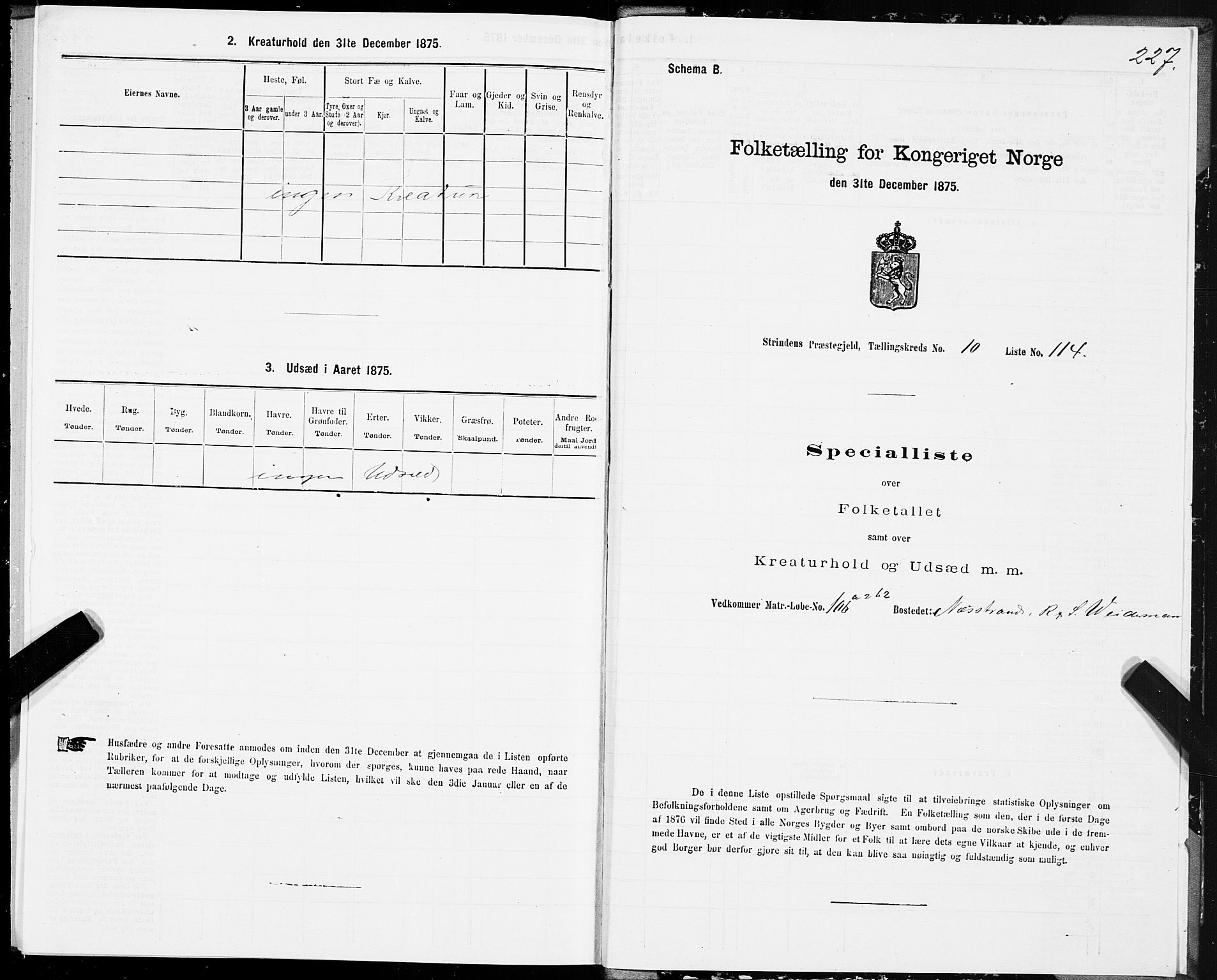 SAT, 1875 census for 1660P Strinda, 1875, p. 6227