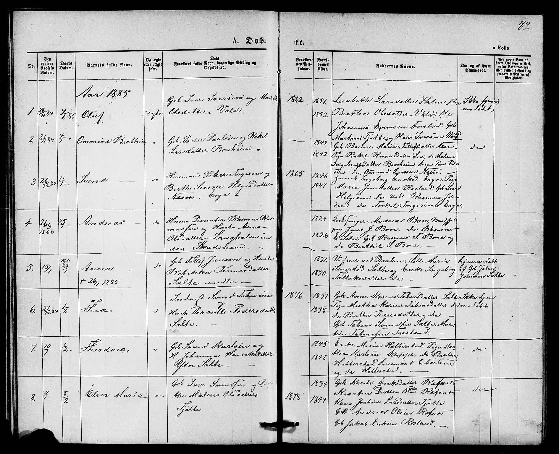 Klepp sokneprestkontor, SAST/A-101803/001/3/30BB/L0003: Parish register (copy) no. B 3, 1876-1888, p. 89