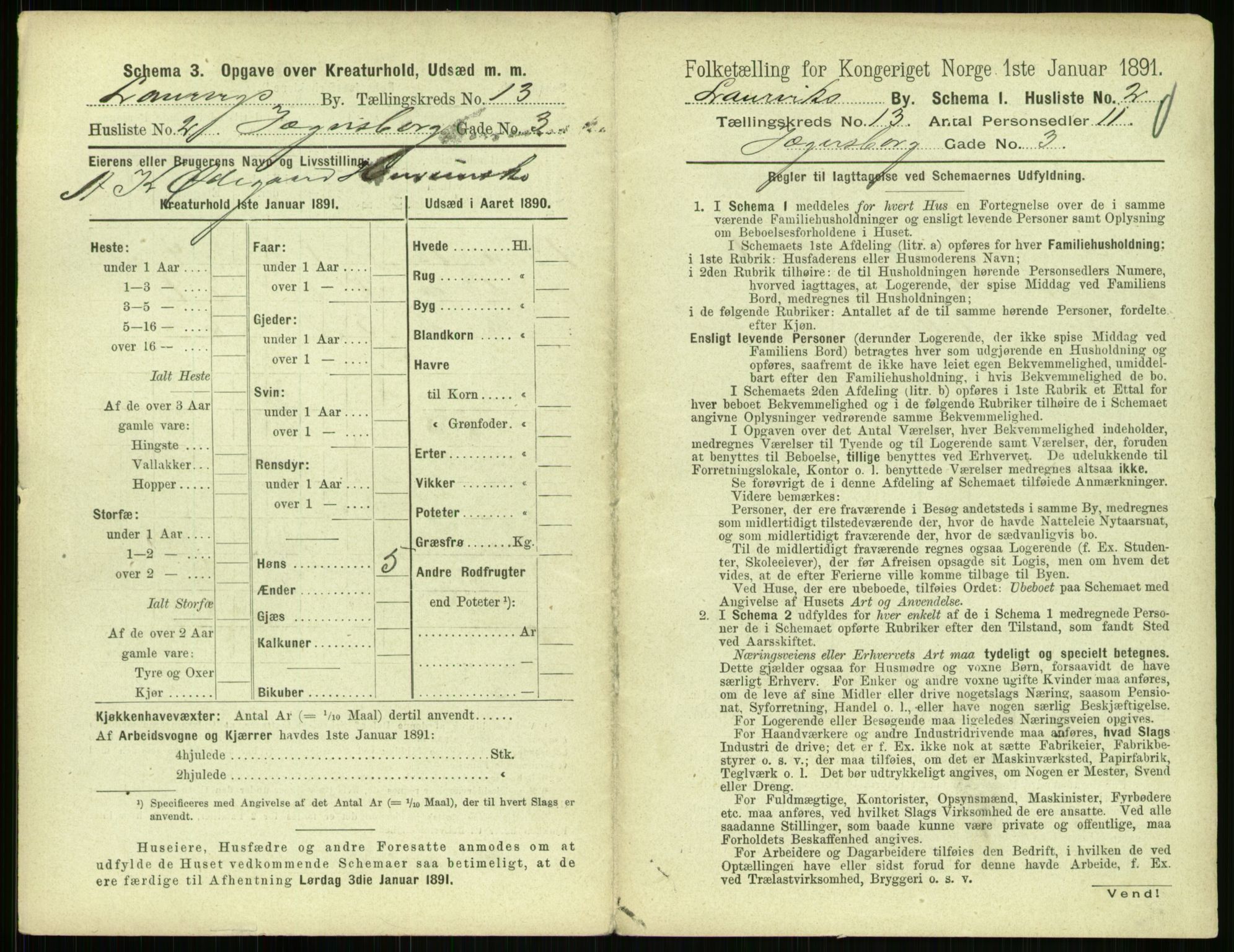 RA, 1891 census for 0707 Larvik, 1891, p. 1511