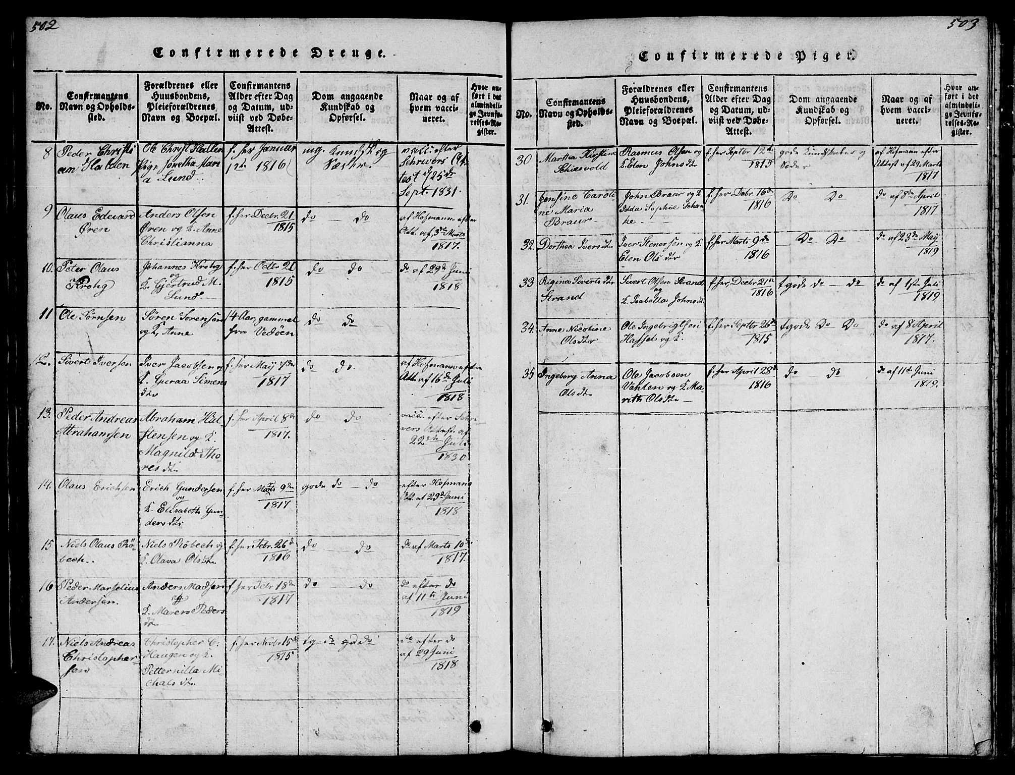 Ministerialprotokoller, klokkerbøker og fødselsregistre - Møre og Romsdal, AV/SAT-A-1454/572/L0856: Parish register (copy) no. 572C01, 1819-1832, p. 502-503